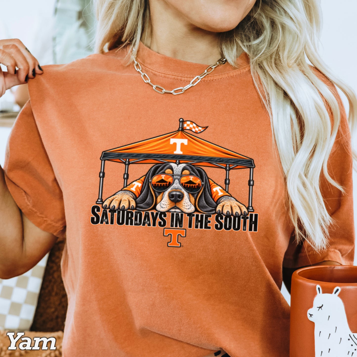 Saturdays In The South Orange & White Comfort Color Graphic Tee