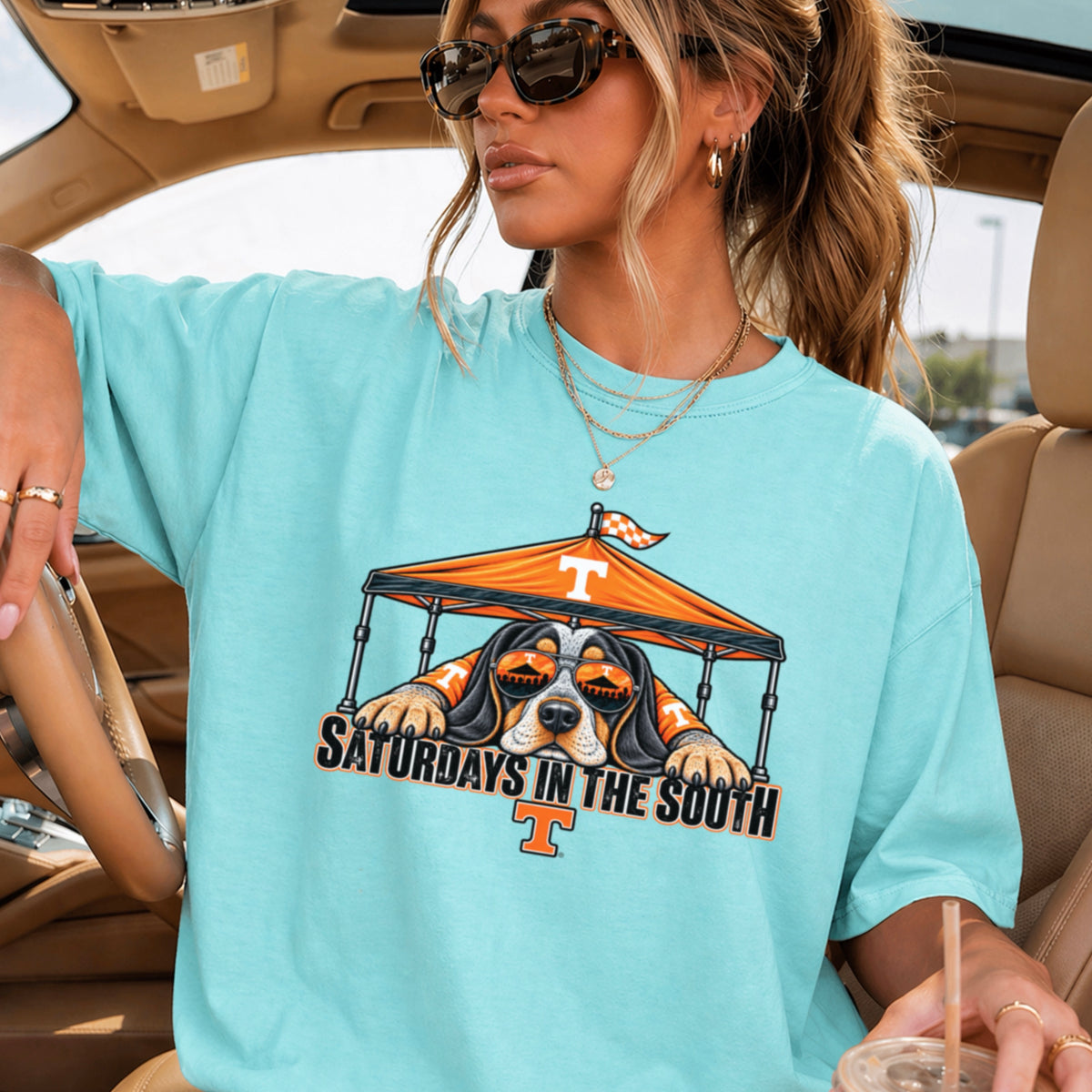 Saturdays In The South Orange & White Comfort Color Graphic Tee