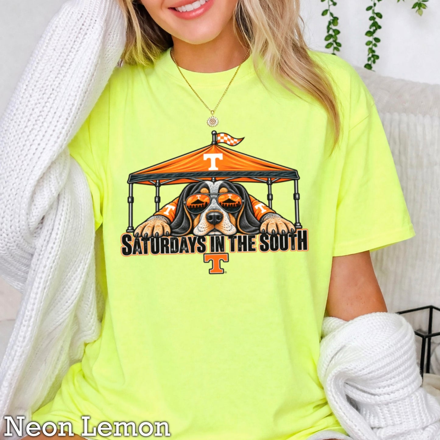 Saturdays In The South Orange & White Comfort Color Graphic Tee