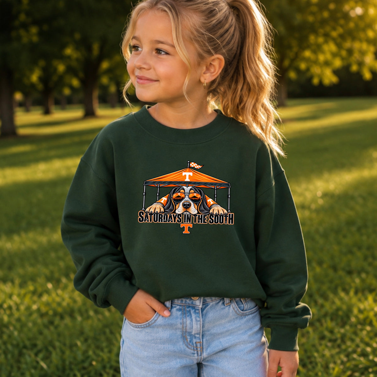 Saturdays In The South Orange & White Youth Crewneck Sweatshirt