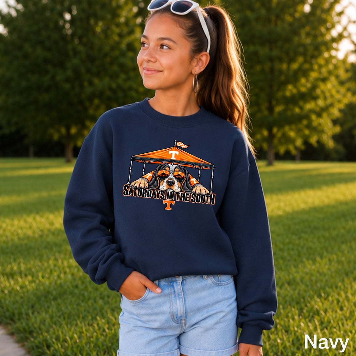Saturdays In The South Orange & White Youth Crewneck Sweatshirt