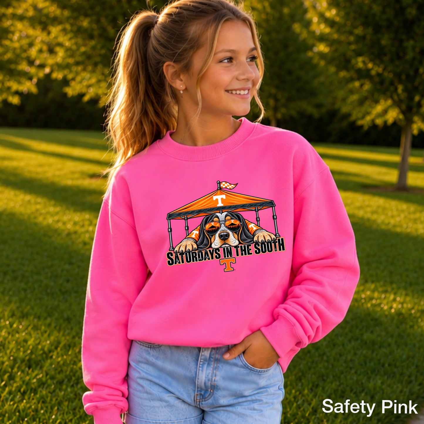 Saturdays In The South Orange & White Youth Crewneck Sweatshirt