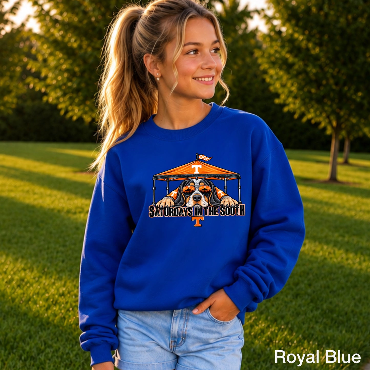 Saturdays In The South Orange & White Youth Crewneck Sweatshirt
