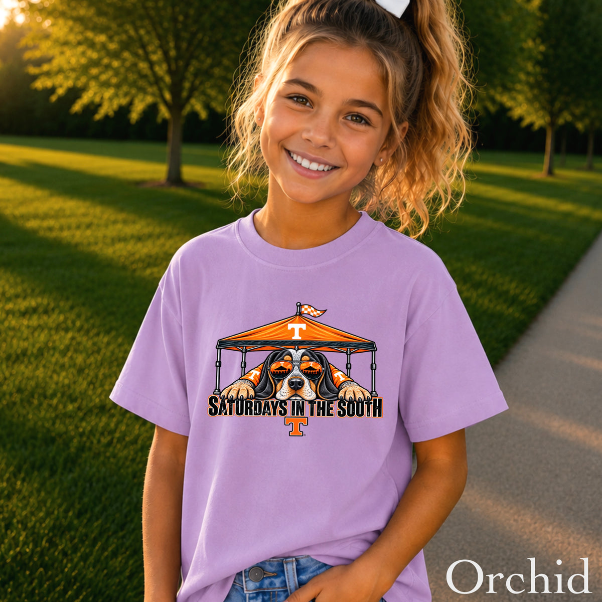 Saturdays In The South Orange & White Youth Comfort Color T-Shirt