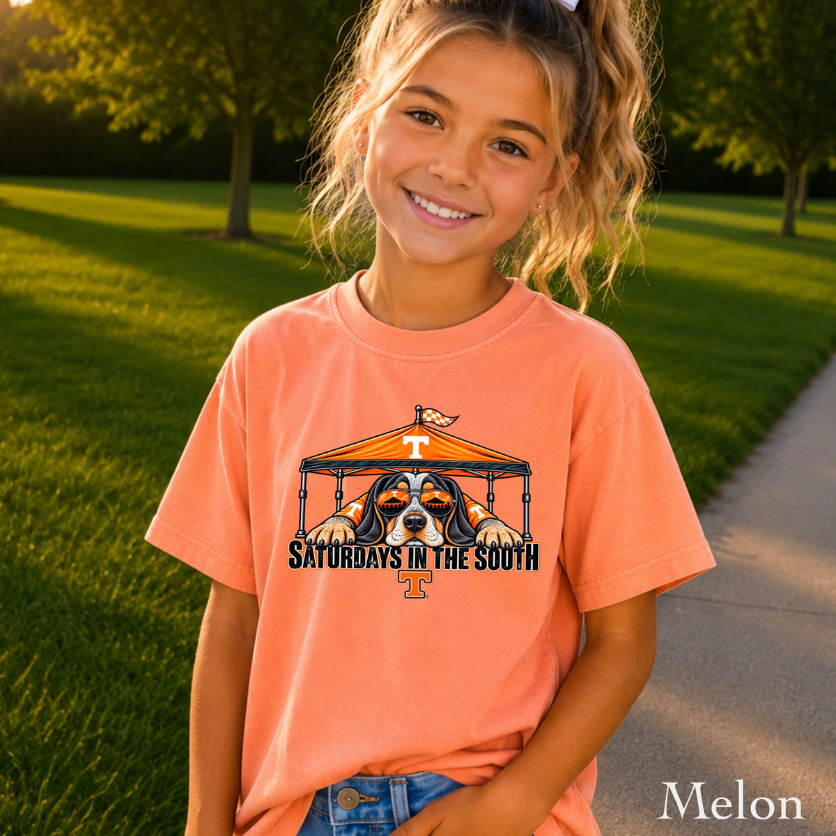 Saturdays In The South Orange & White Youth Comfort Color T-Shirt