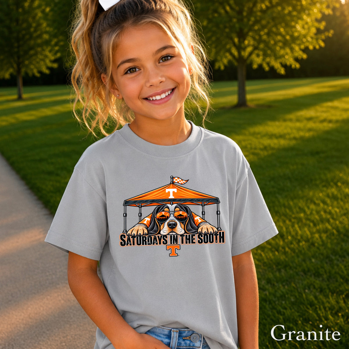 Saturdays In The South Orange & White Youth Comfort Color T-Shirt