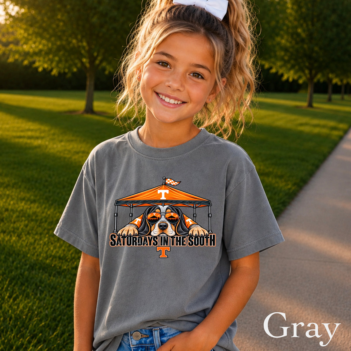 Saturdays In The South Orange & White Youth Comfort Color T-Shirt