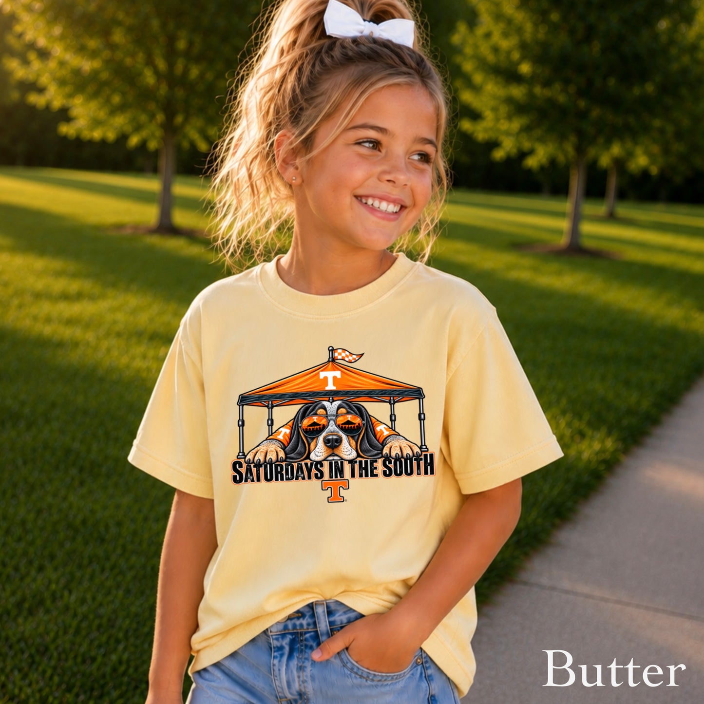 Saturdays In The South Orange & White Youth Comfort Color T-Shirt