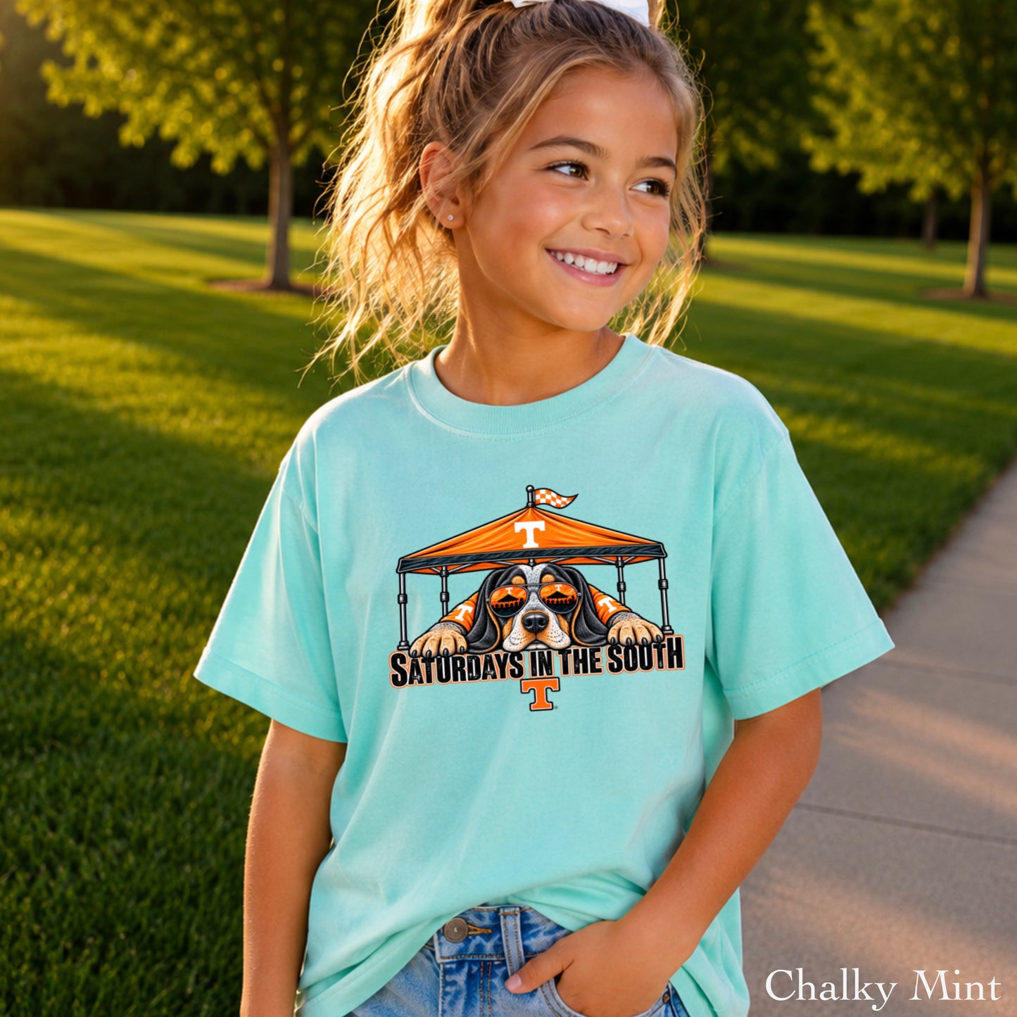 Saturdays In The South Orange & White Youth Comfort Color T-Shirt