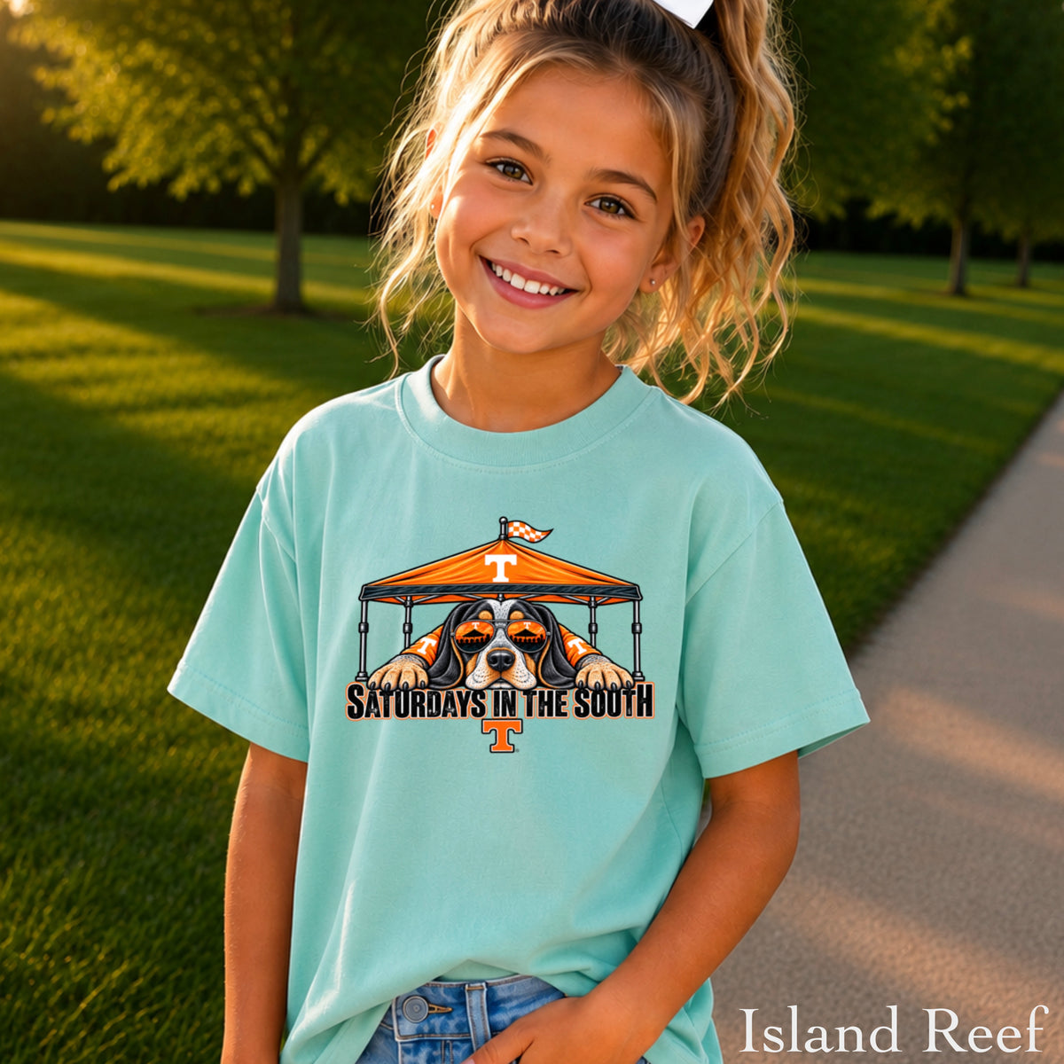 Saturdays In The South Orange & White Youth Comfort Color T-Shirt
