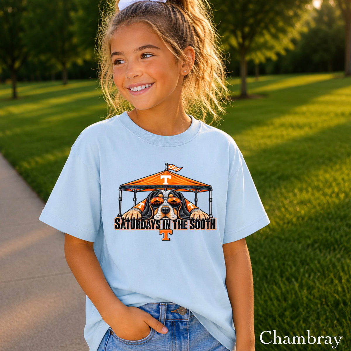 Saturdays In The South Orange & White Youth Comfort Color T-Shirt