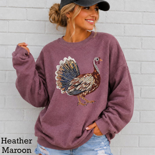 Faux Rhinestone Turkey Crewneck Sweatshirt