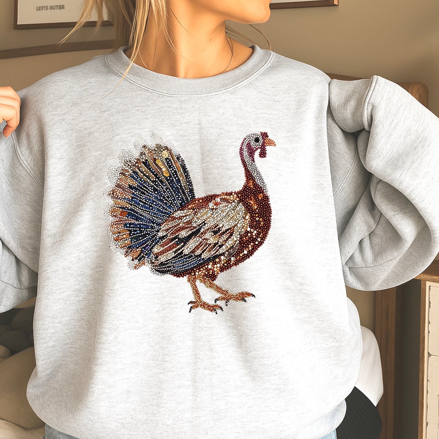 Faux Rhinestone Turkey Crewneck Sweatshirt
