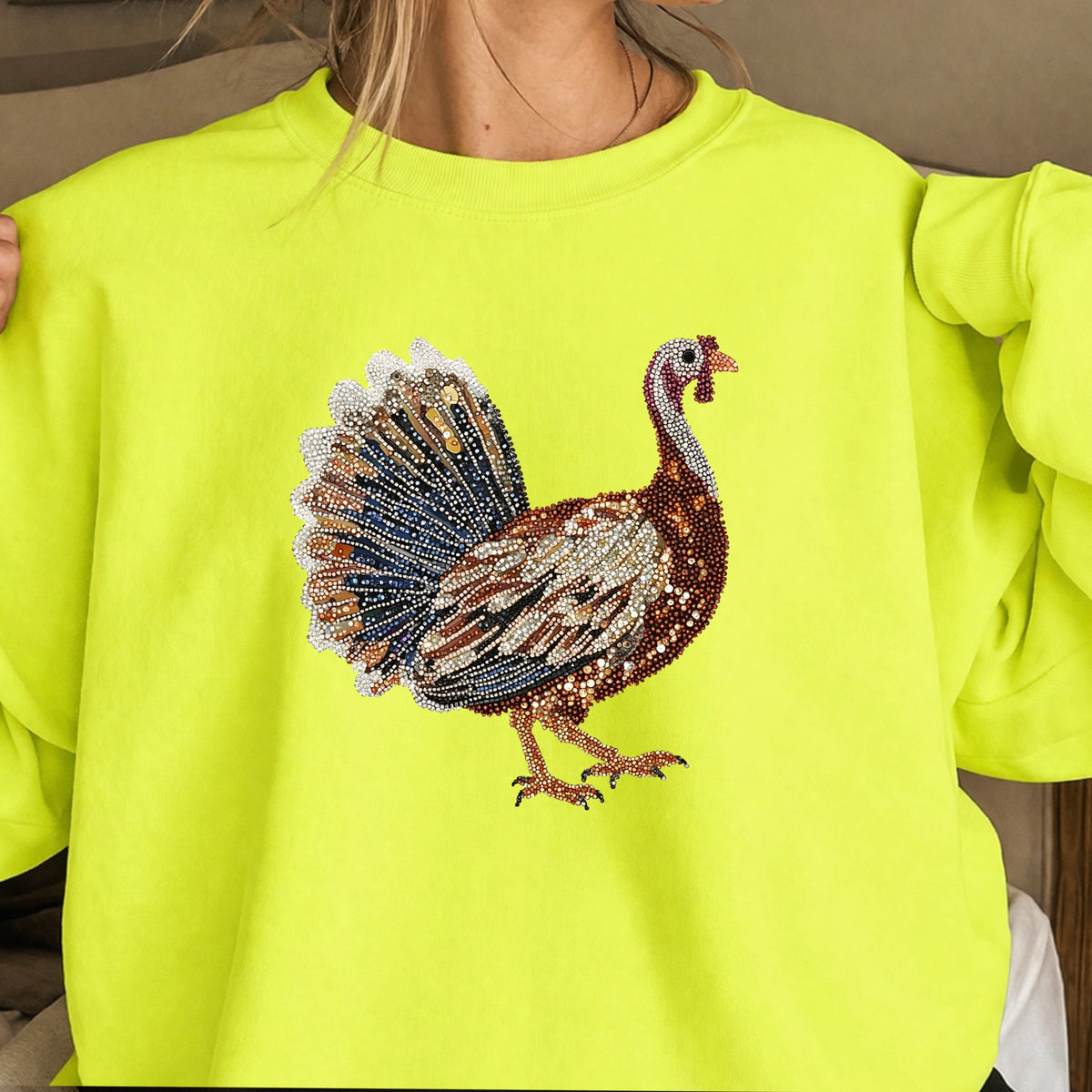 Faux Rhinestone Turkey Crewneck Sweatshirt