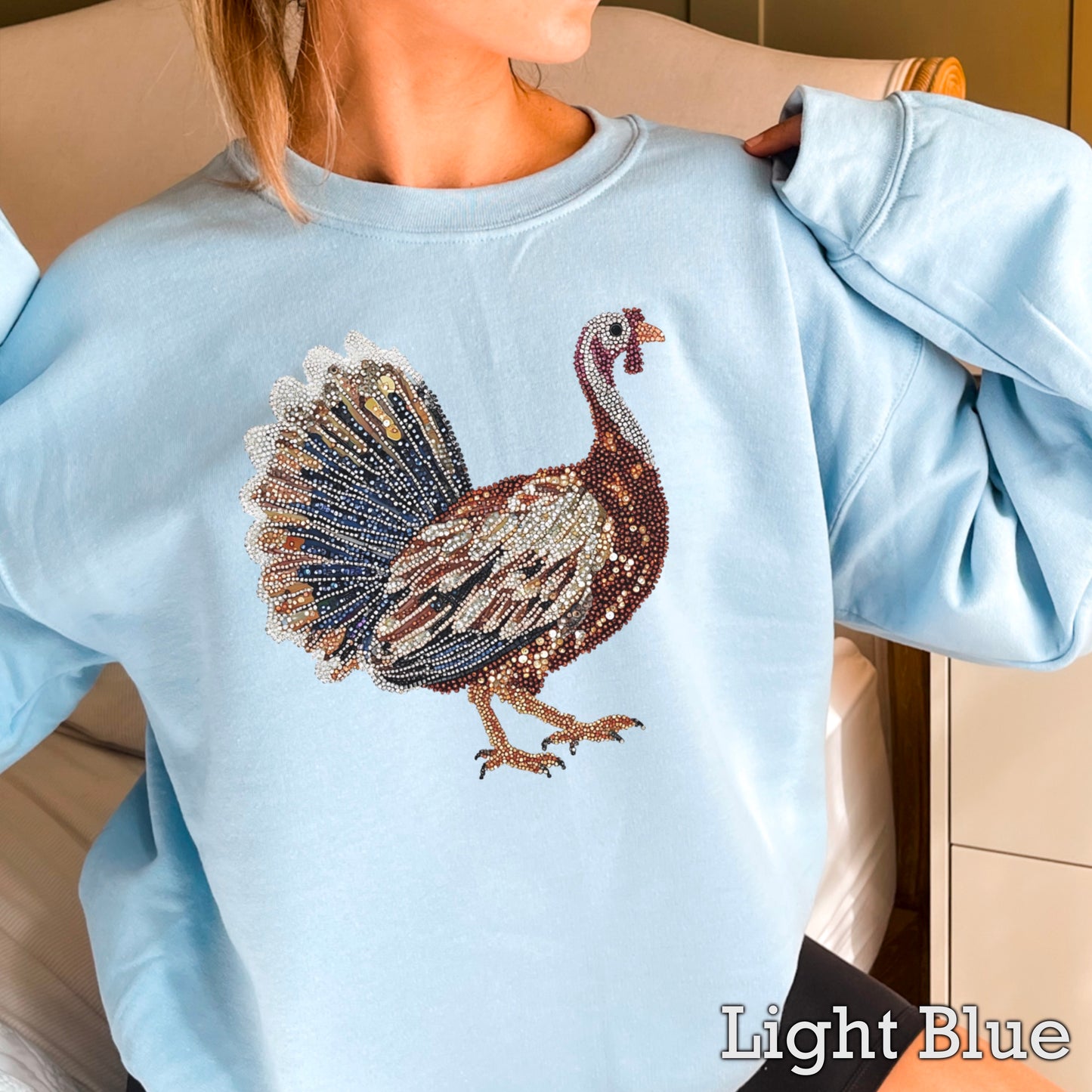 Faux Rhinestone Turkey Crewneck Sweatshirt