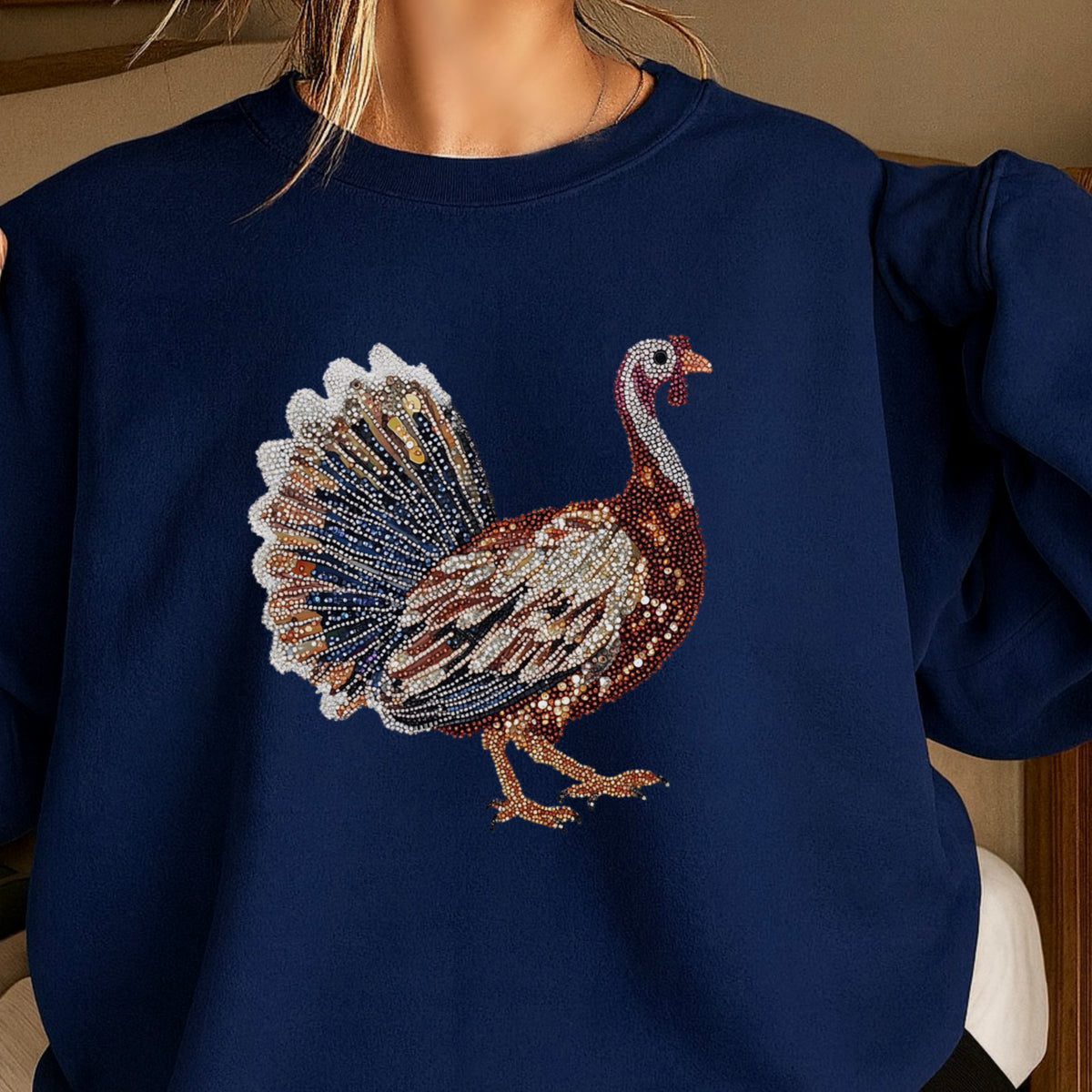 Faux Rhinestone Turkey Crewneck Sweatshirt