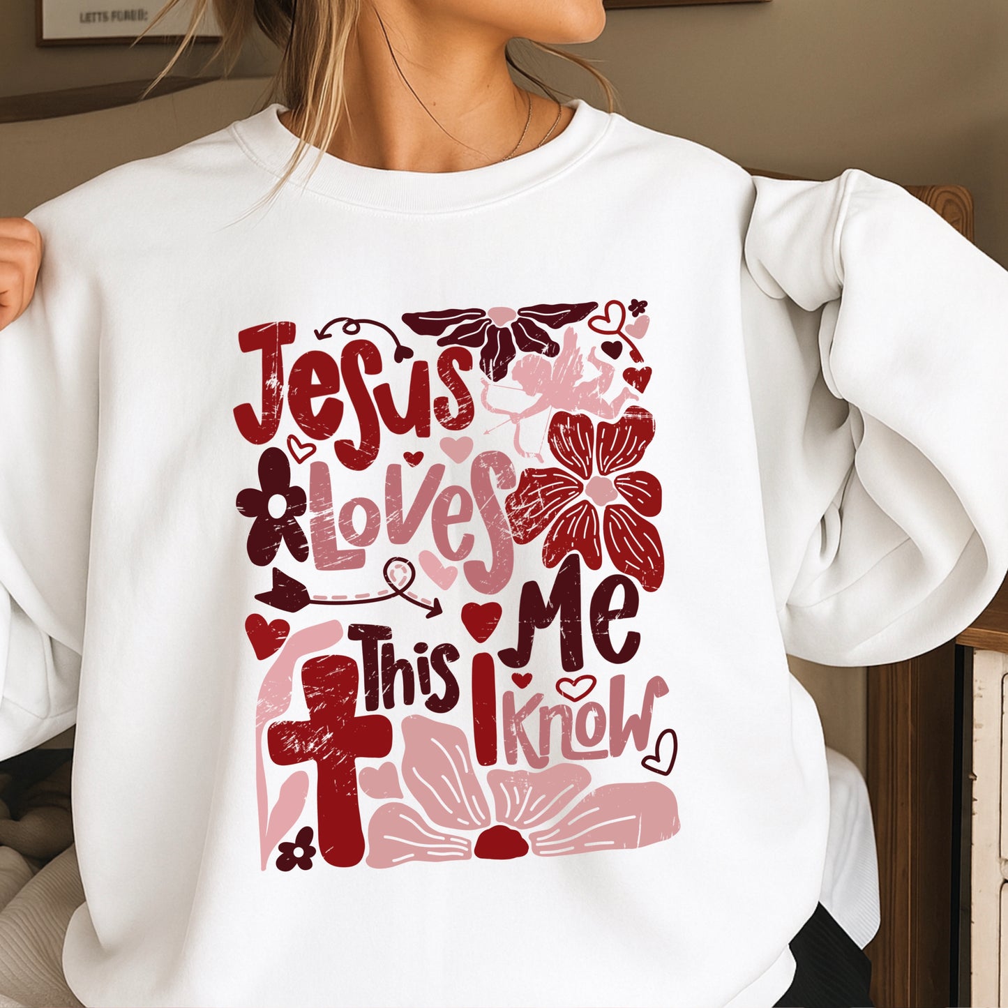 Jesus Loves Me Valentine’s Day Crewneck Sweatshirt