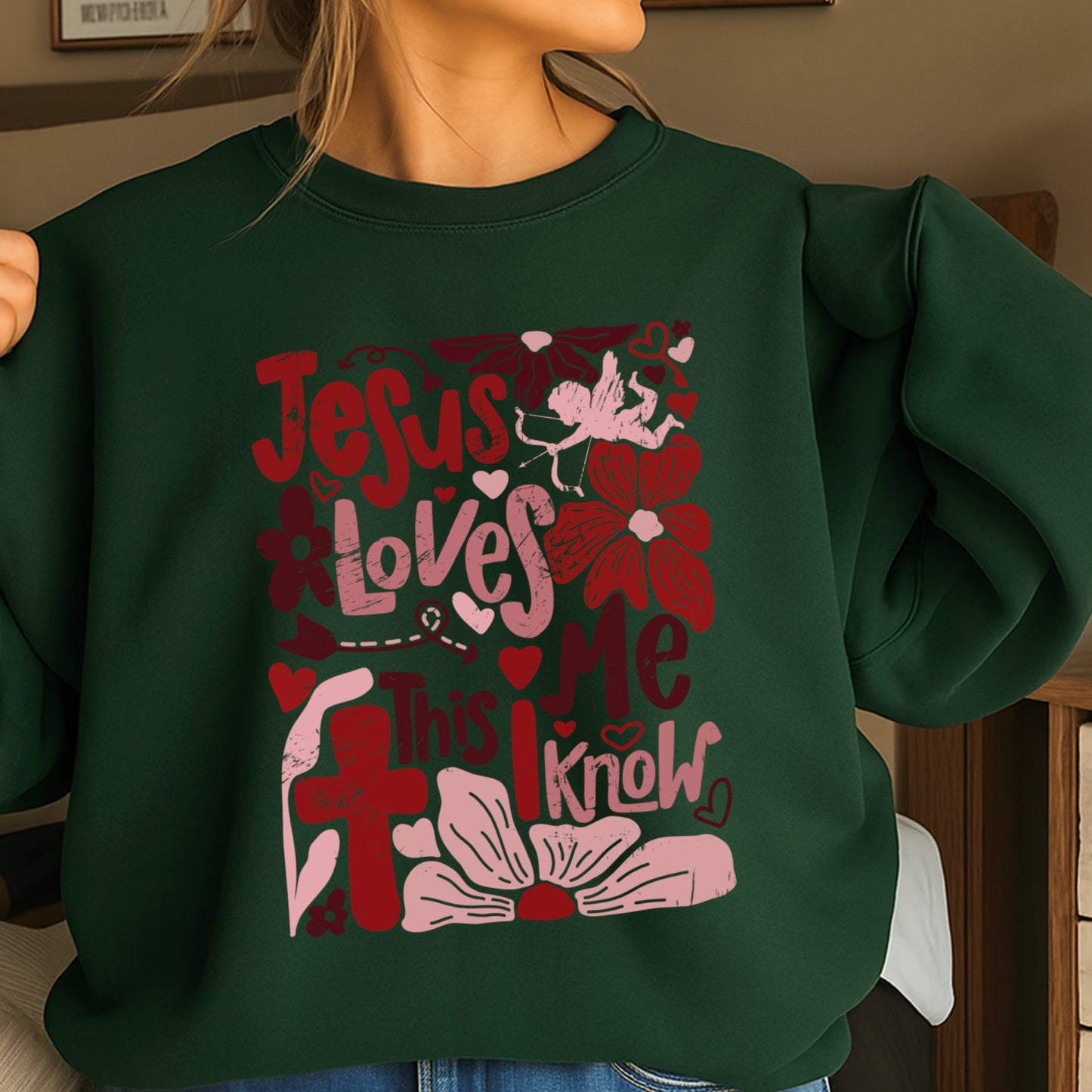 Jesus Loves Me Valentine’s Day Crewneck Sweatshirt