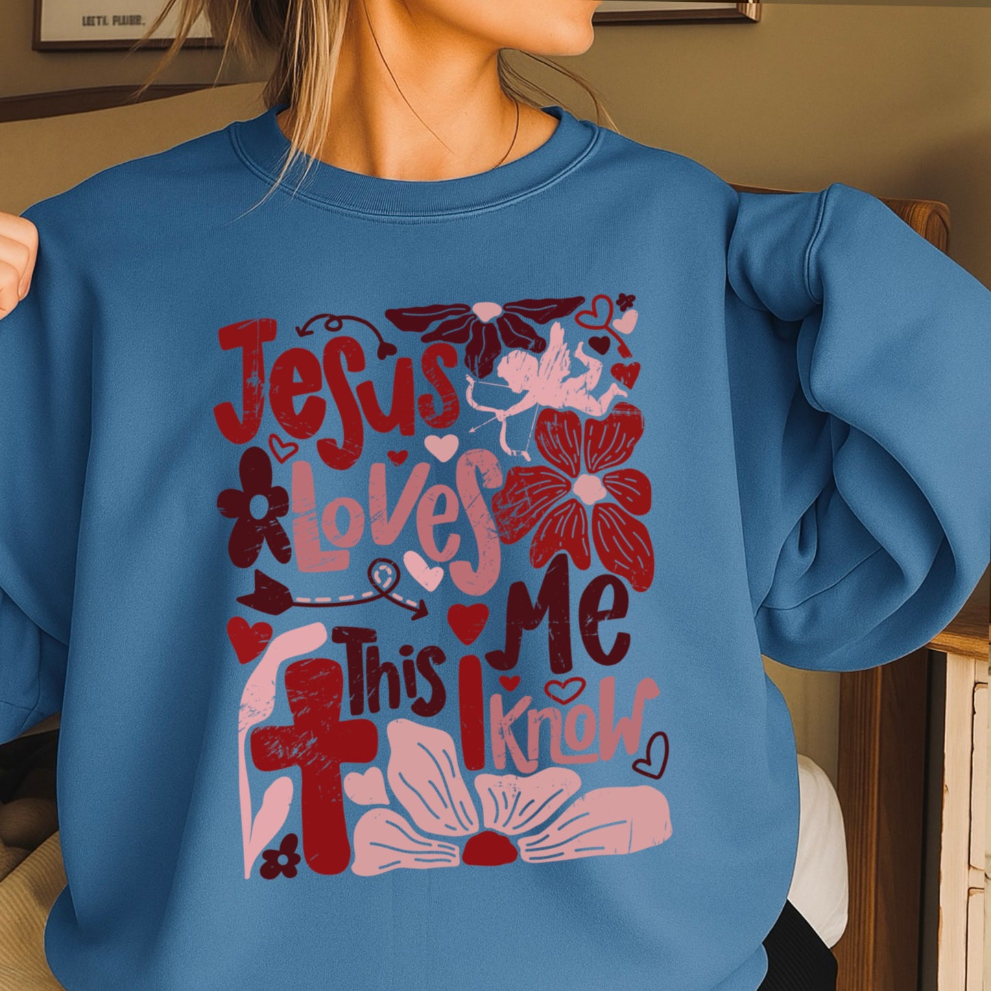 Jesus Loves Me Valentine’s Day Crewneck Sweatshirt