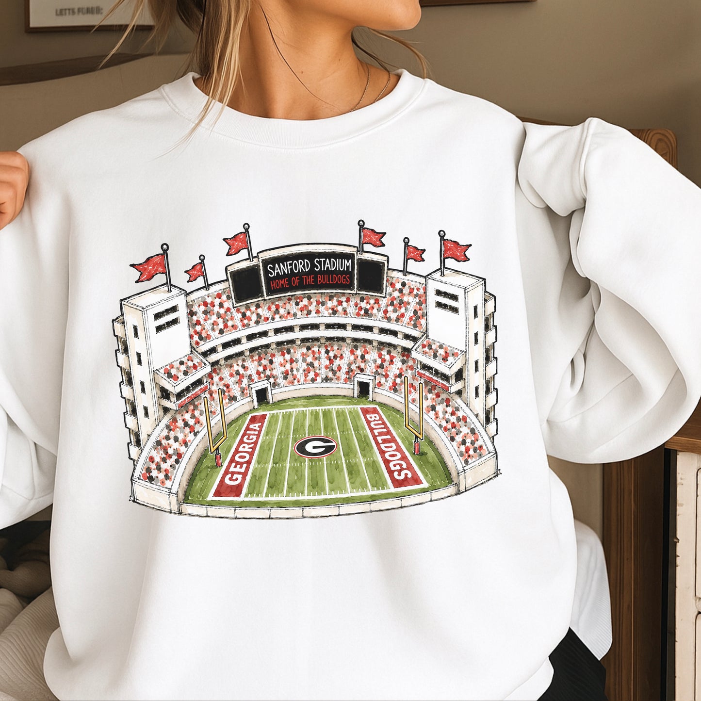 Red & Black College Stadium Crewneck Sweatshirt