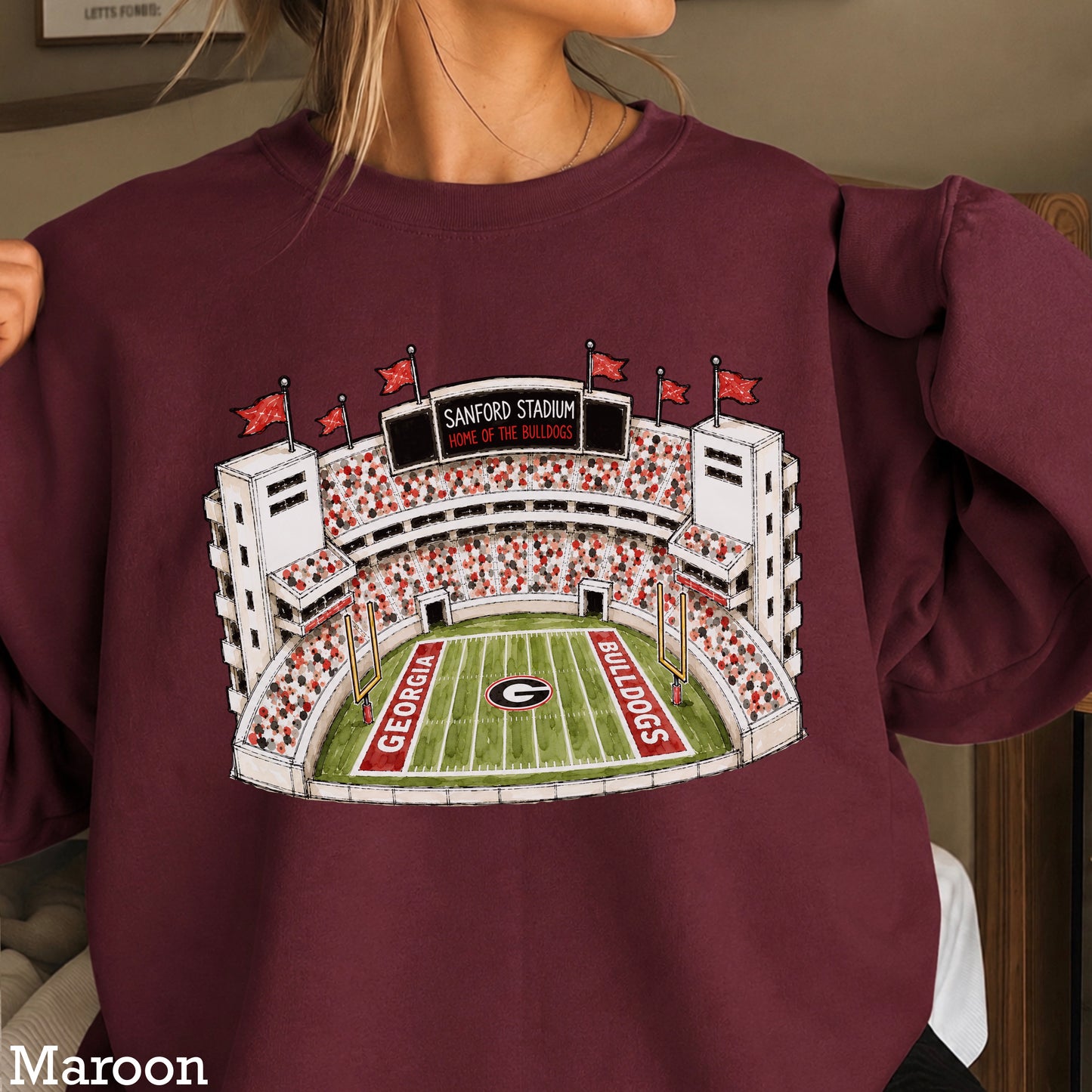 Red & Black College Stadium Crewneck Sweatshirt