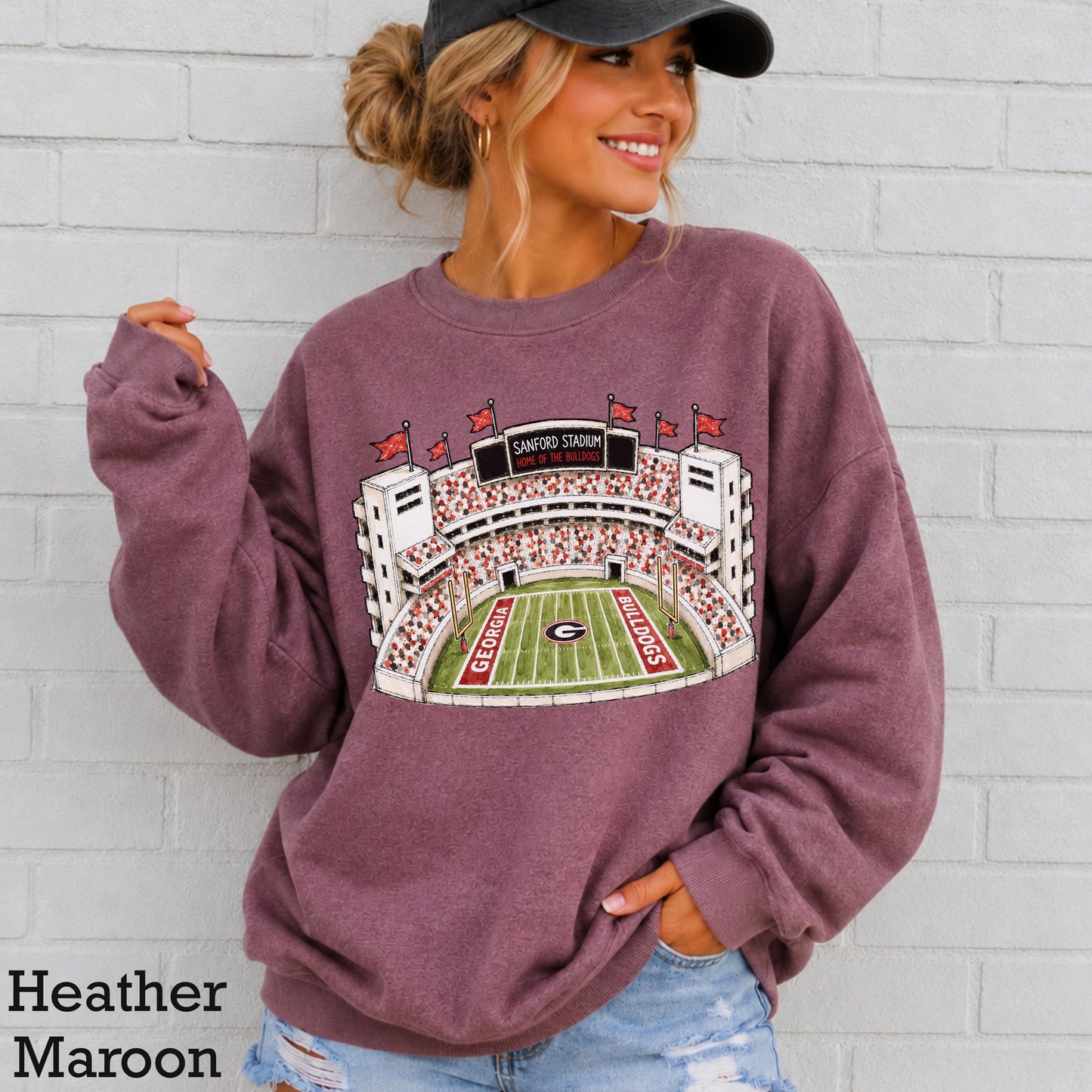 Red & Black College Stadium Crewneck Sweatshirt