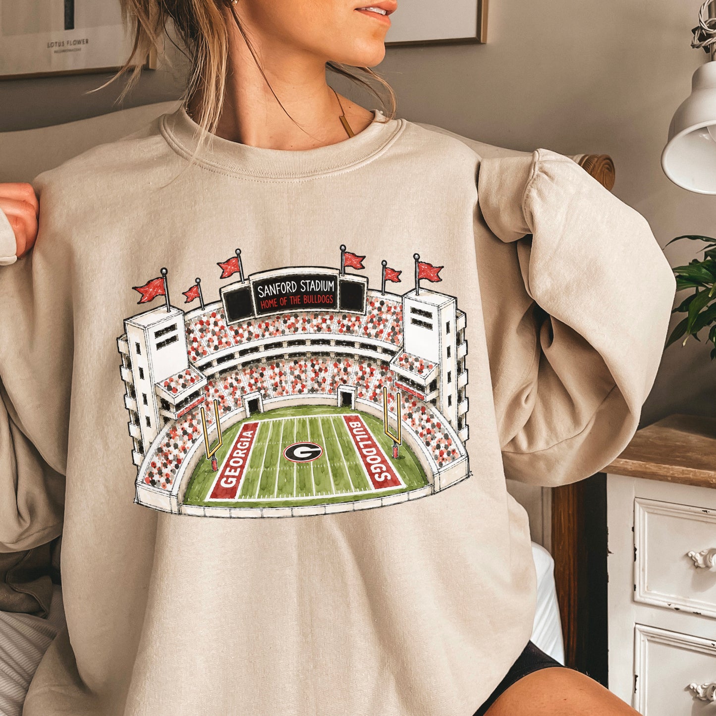 Red & Black College Stadium Crewneck Sweatshirt