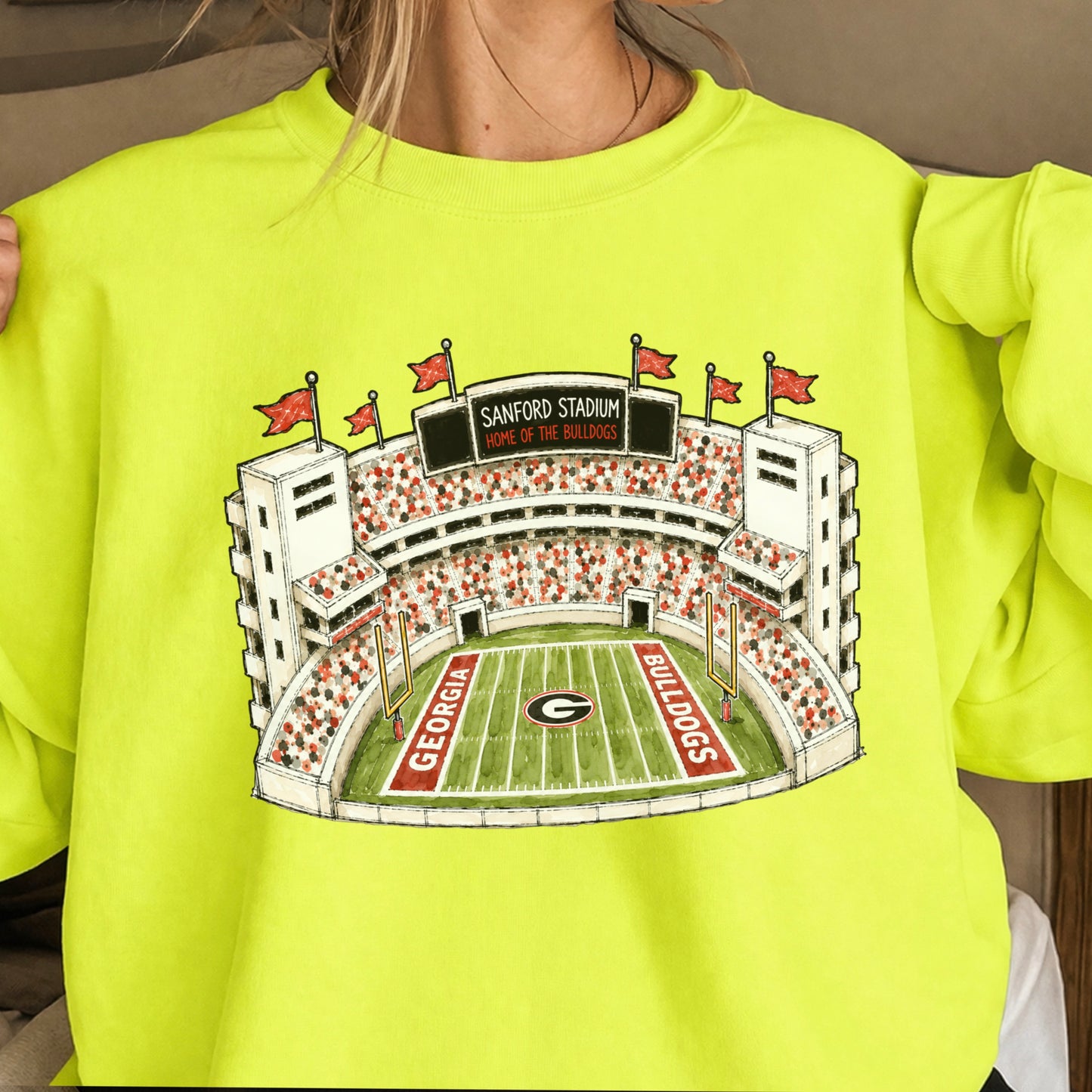 Red & Black College Stadium Crewneck Sweatshirt