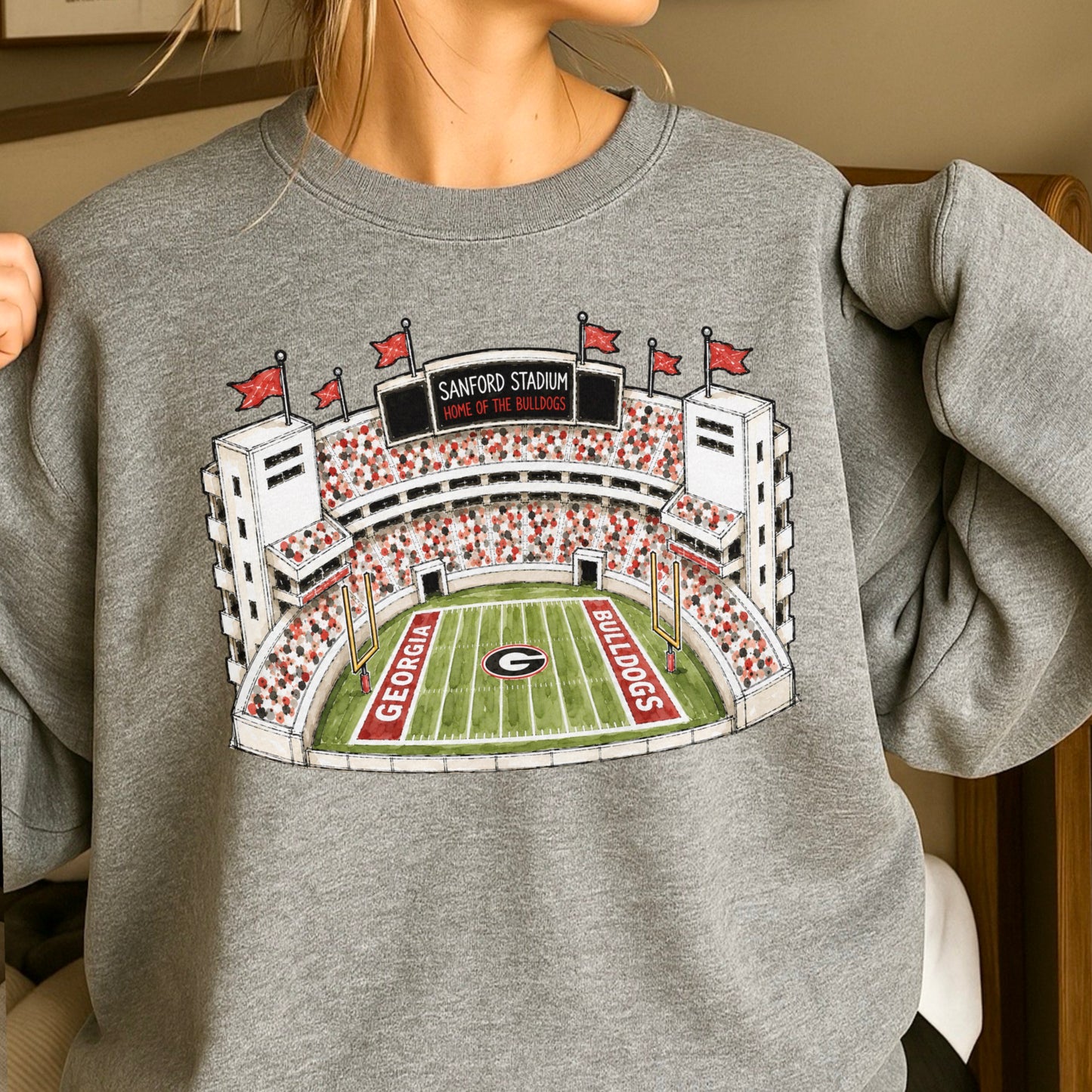 Red & Black College Stadium Crewneck Sweatshirt