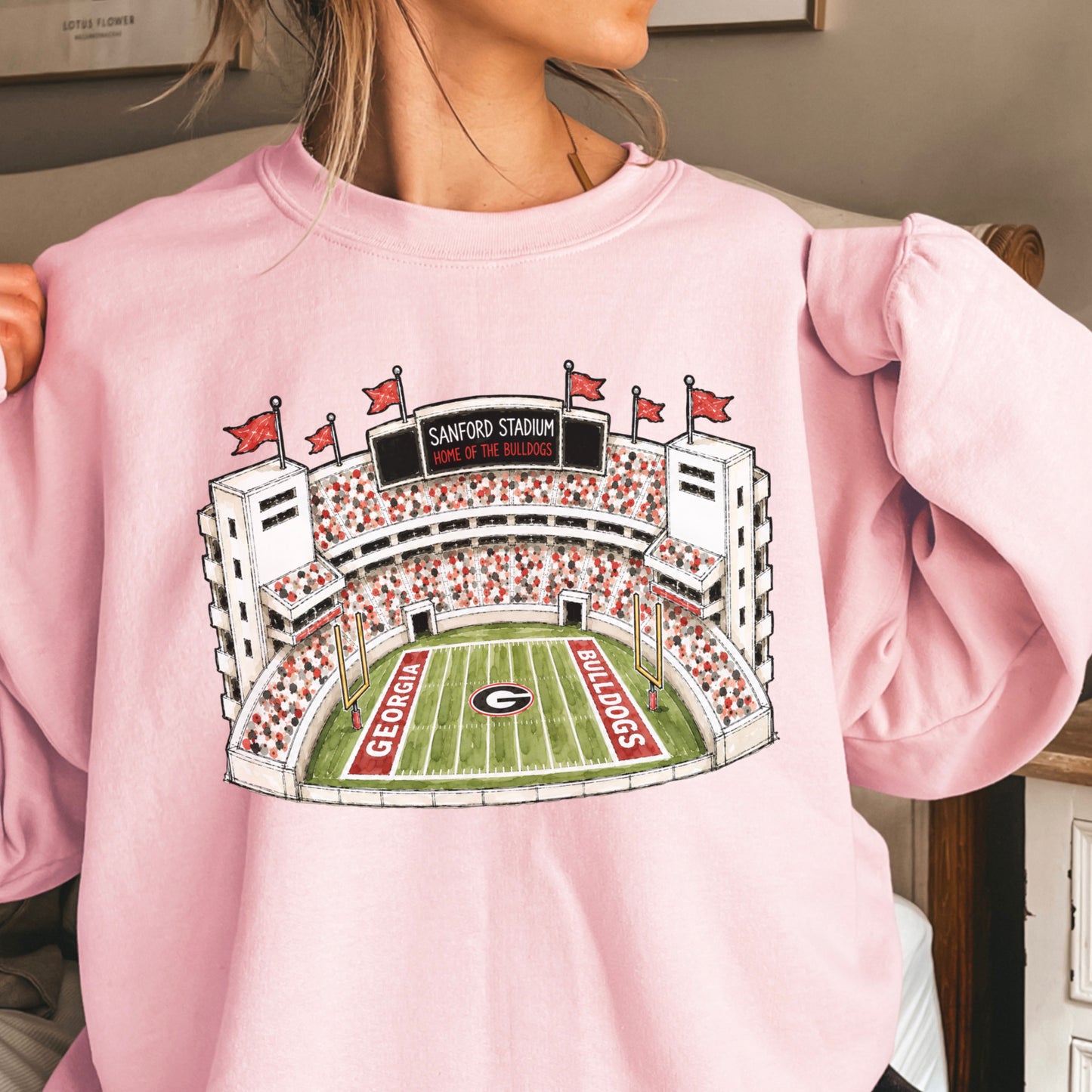 Red & Black College Stadium Crewneck Sweatshirt