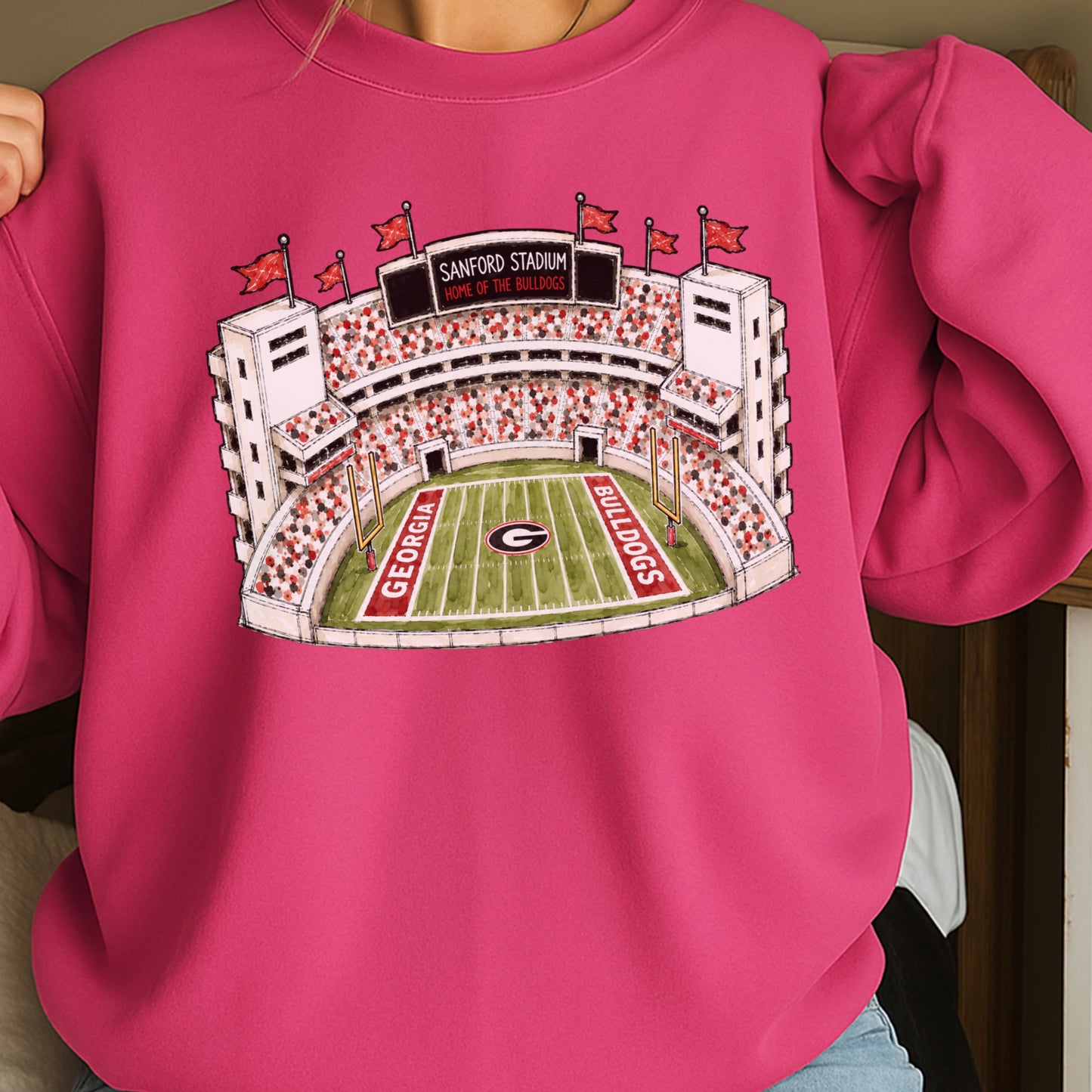 Red & Black College Stadium Crewneck Sweatshirt