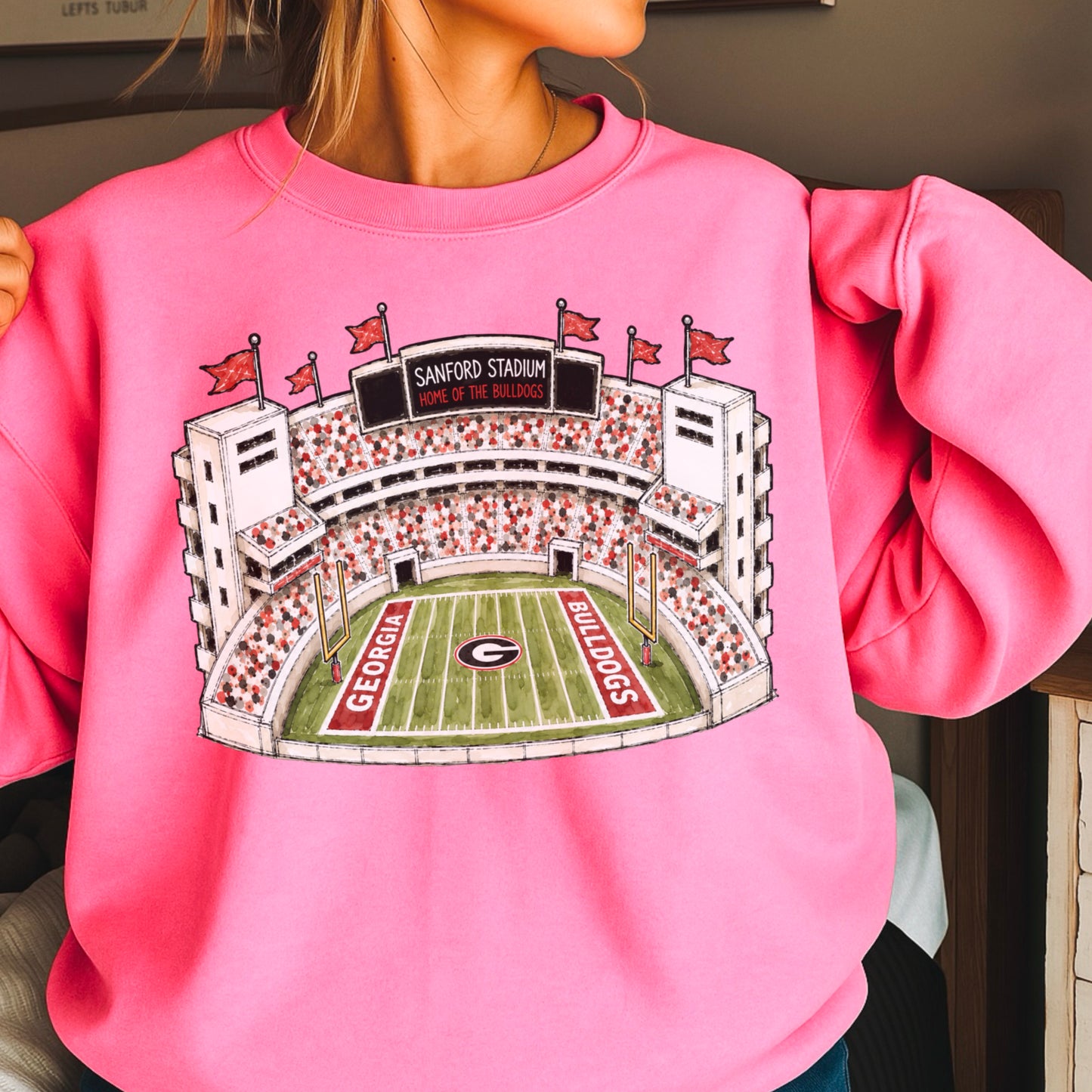 Red & Black College Stadium Crewneck Sweatshirt