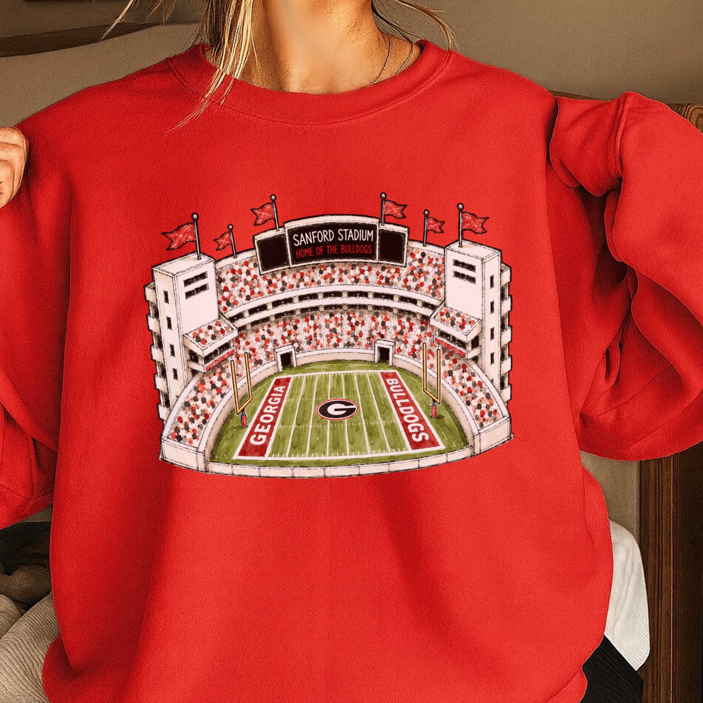 Red & Black College Stadium Crewneck Sweatshirt