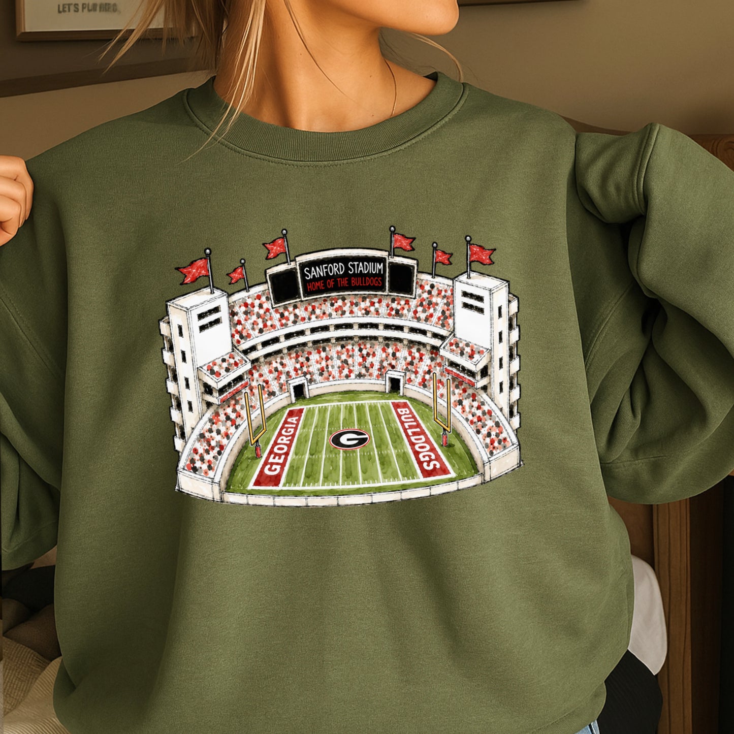Red & Black College Stadium Crewneck Sweatshirt