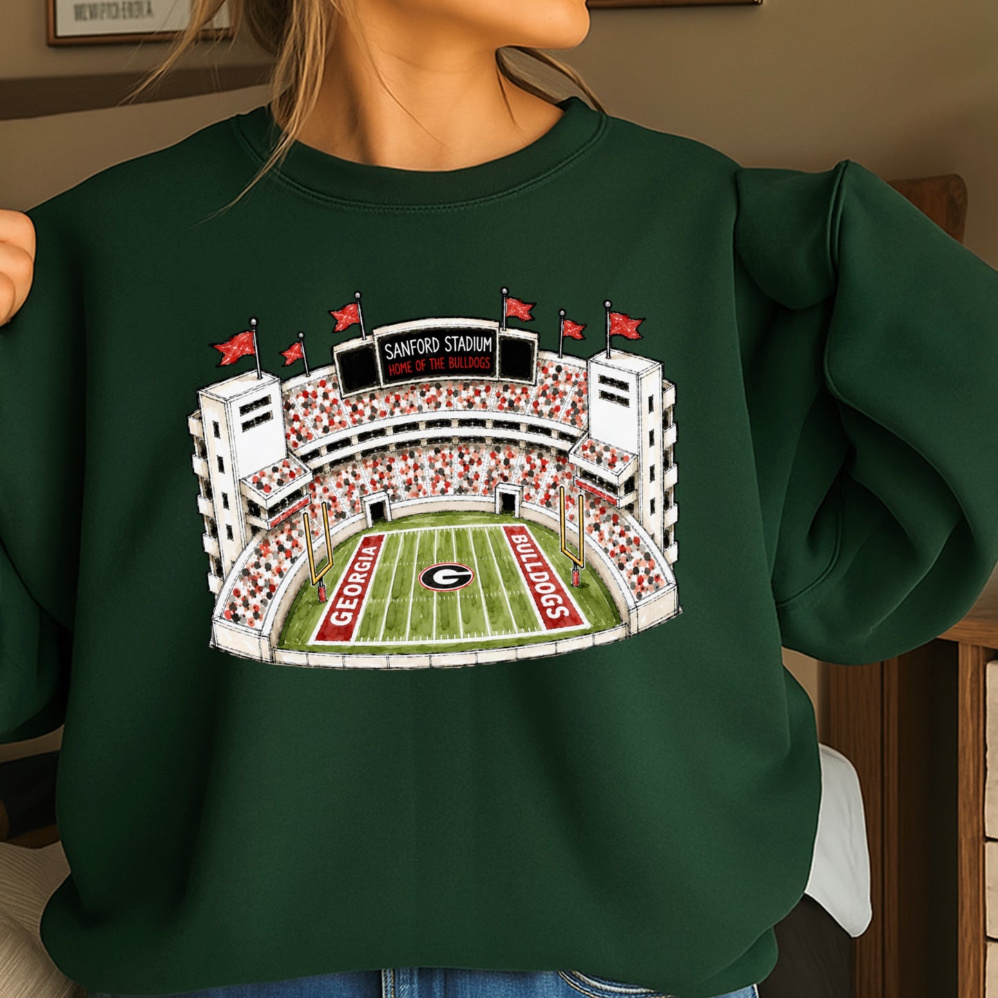 Red & Black College Stadium Crewneck Sweatshirt