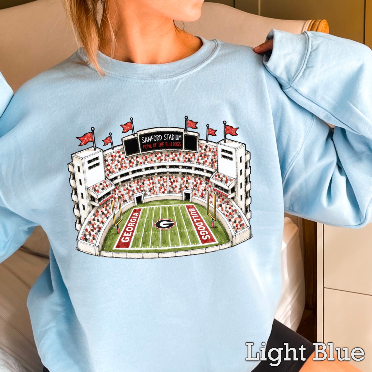Red & Black College Stadium Crewneck Sweatshirt