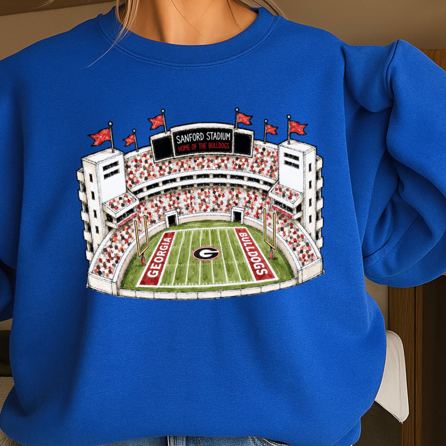 Red & Black College Stadium Crewneck Sweatshirt