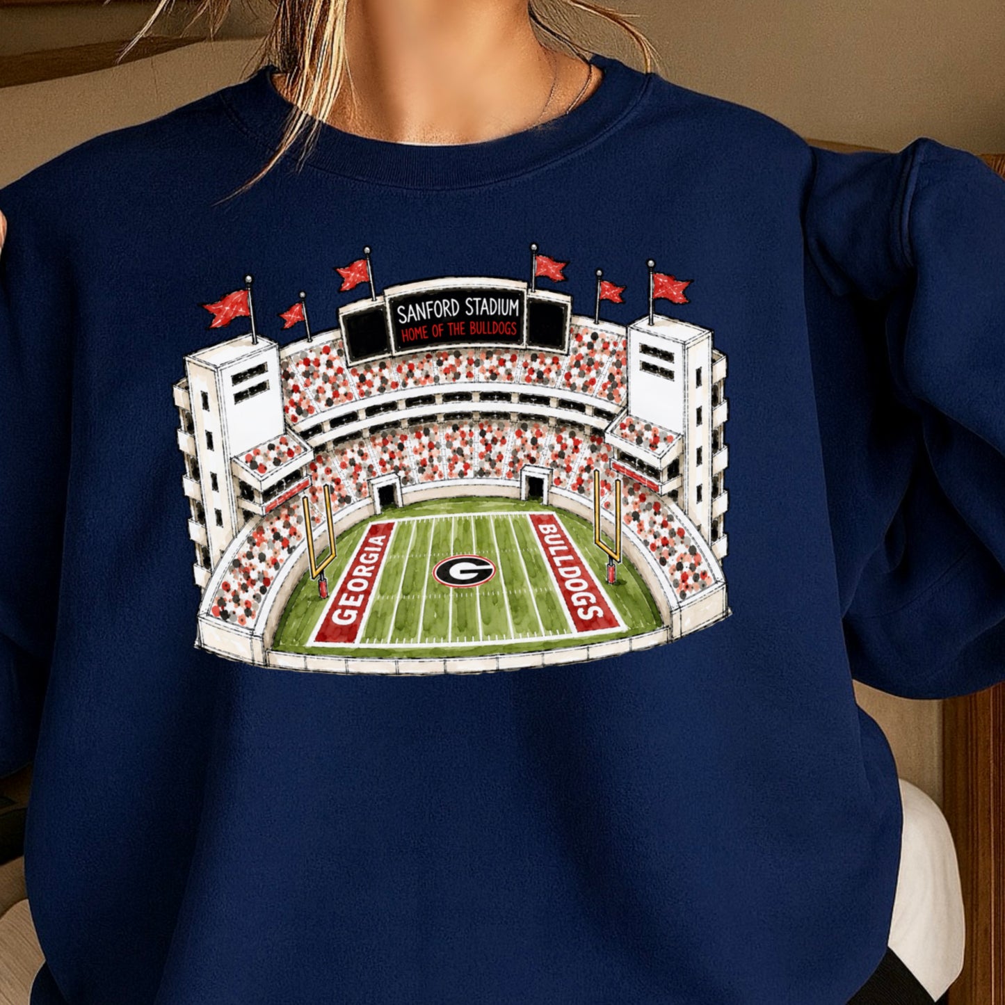 Red & Black College Stadium Crewneck Sweatshirt