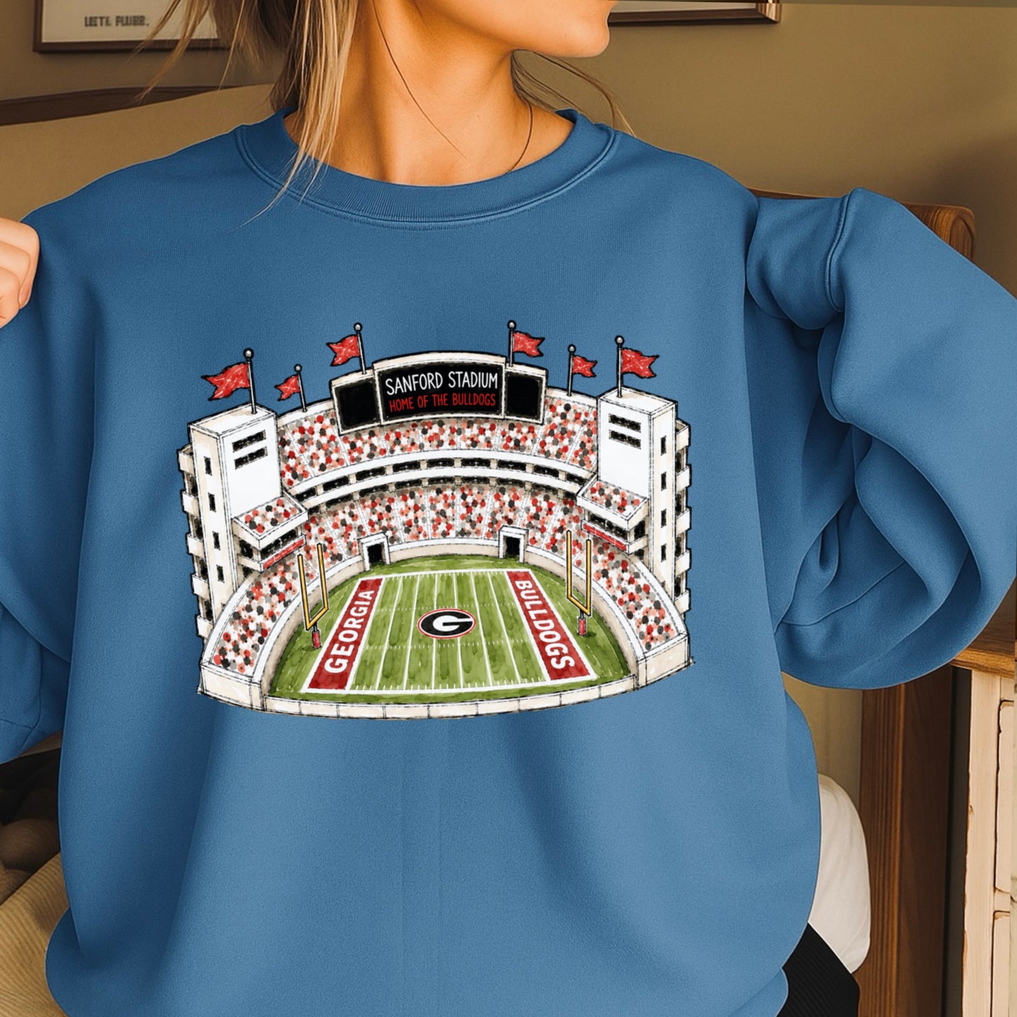 Red & Black College Stadium Crewneck Sweatshirt