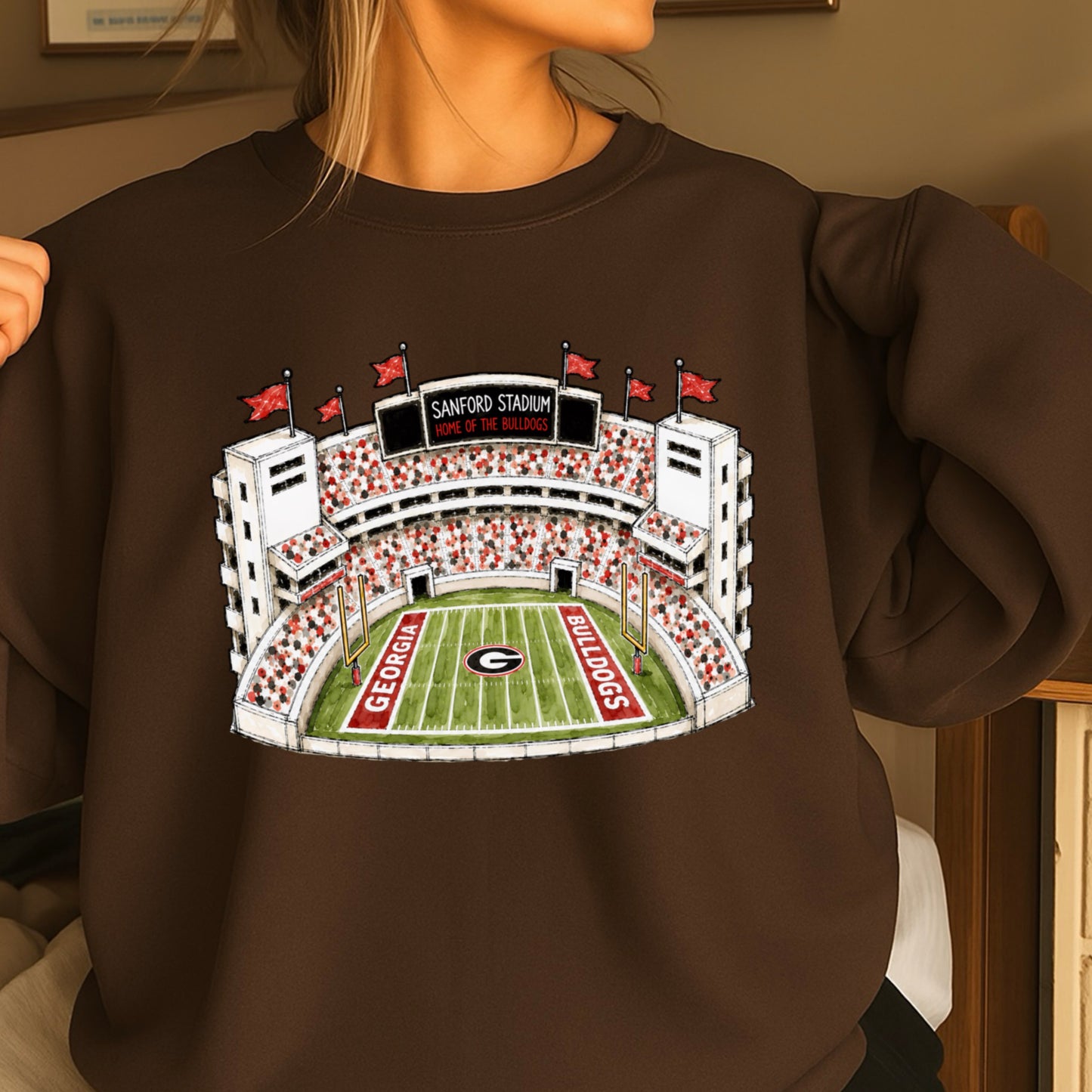 Red & Black College Stadium Crewneck Sweatshirt