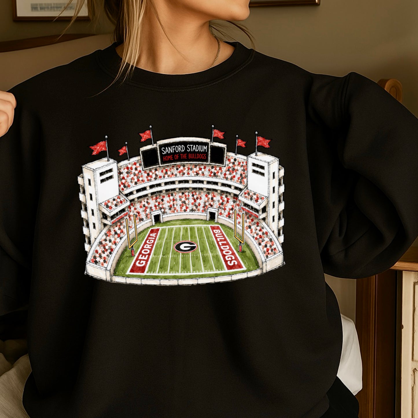 Red & Black College Stadium Crewneck Sweatshirt