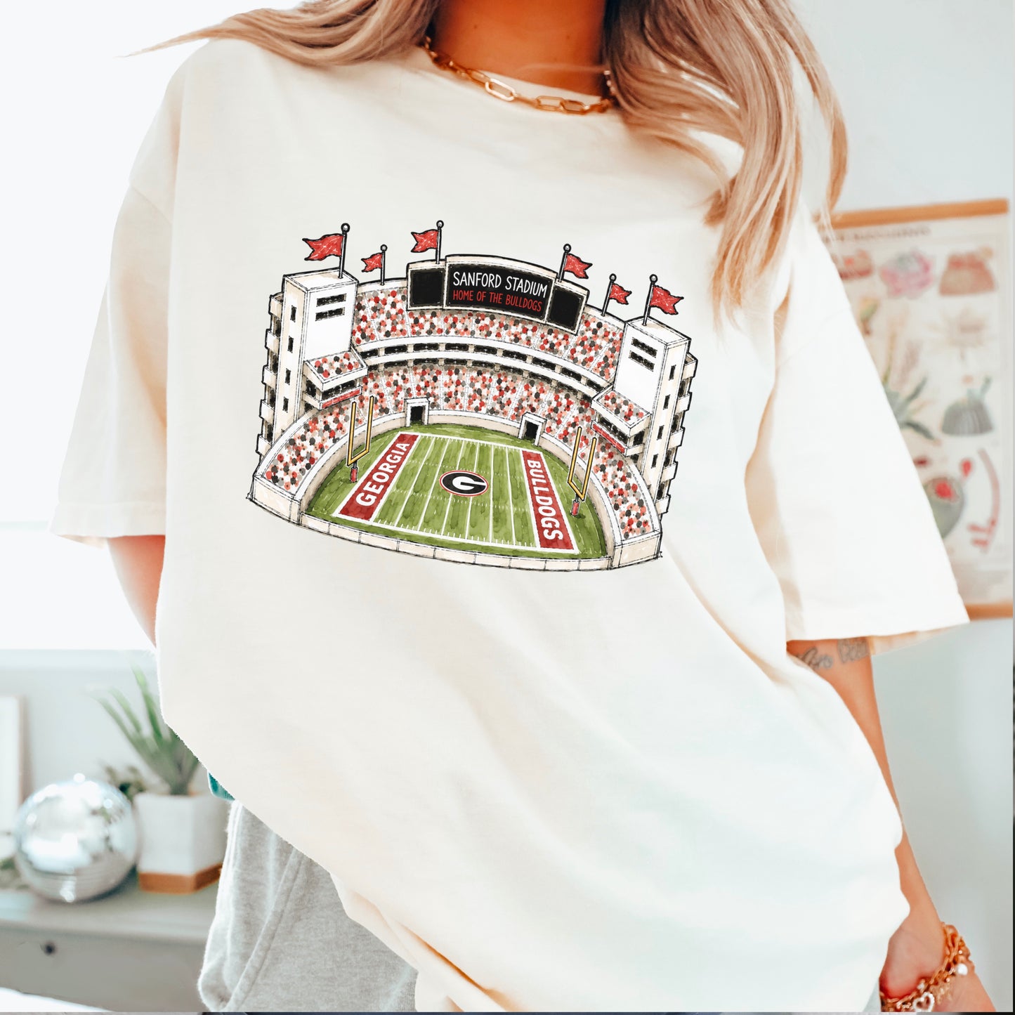 Red & Black College Stadium Comfort Color Graphic Tee