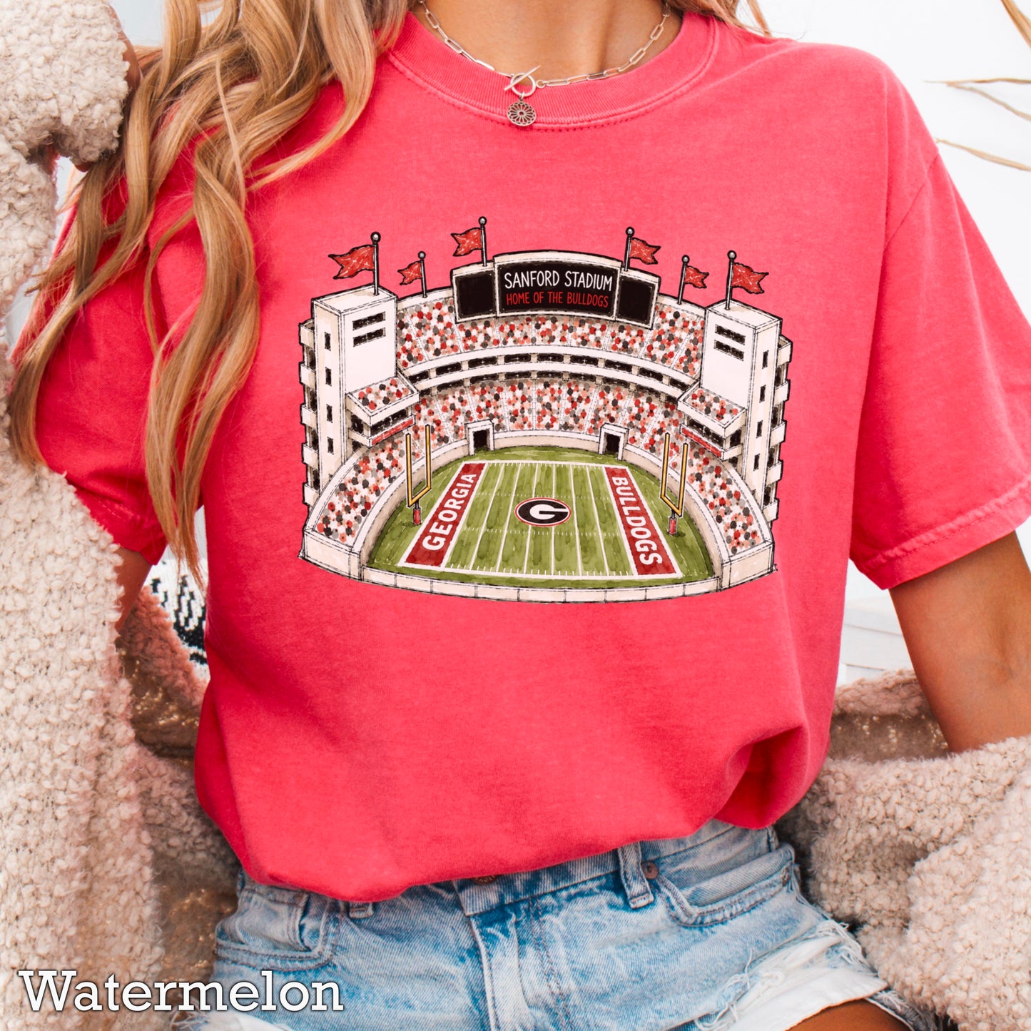 Red & Black College Stadium Comfort Color Graphic Tee
