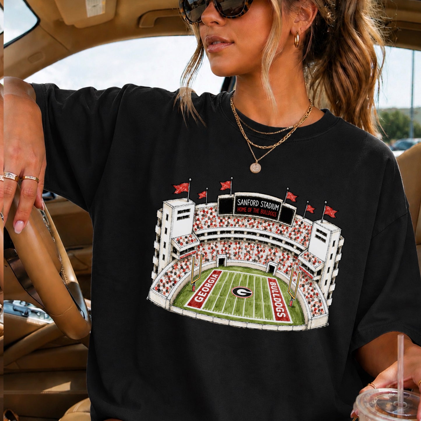 Red & Black College Stadium Comfort Color Graphic Tee