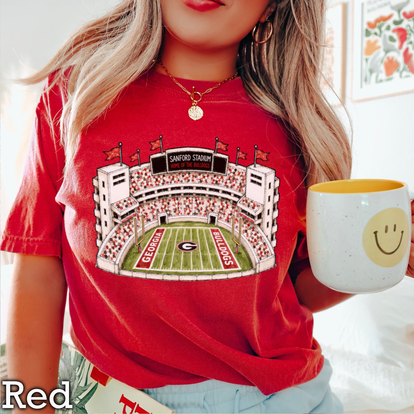 Red & Black College Stadium Comfort Color Graphic Tee