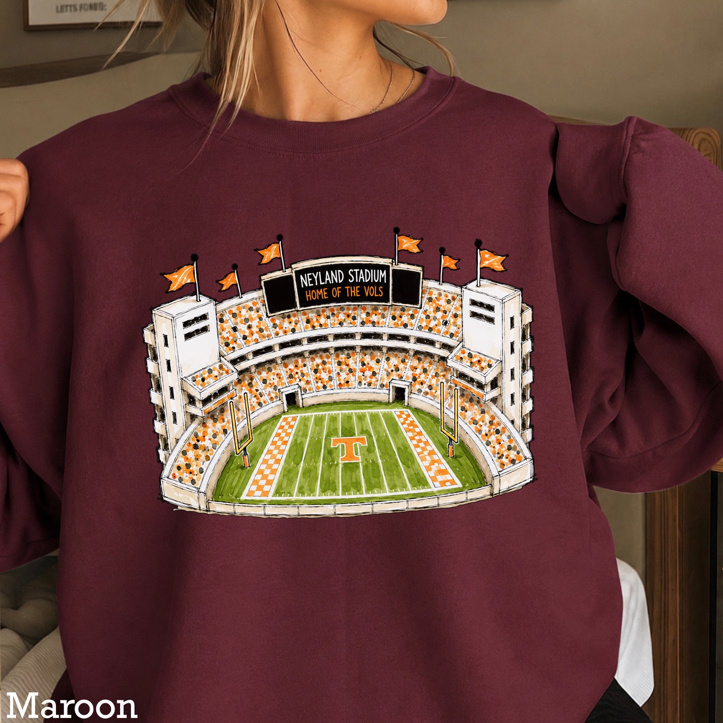 Orange & White College Stadium Crewneck Sweatshirt