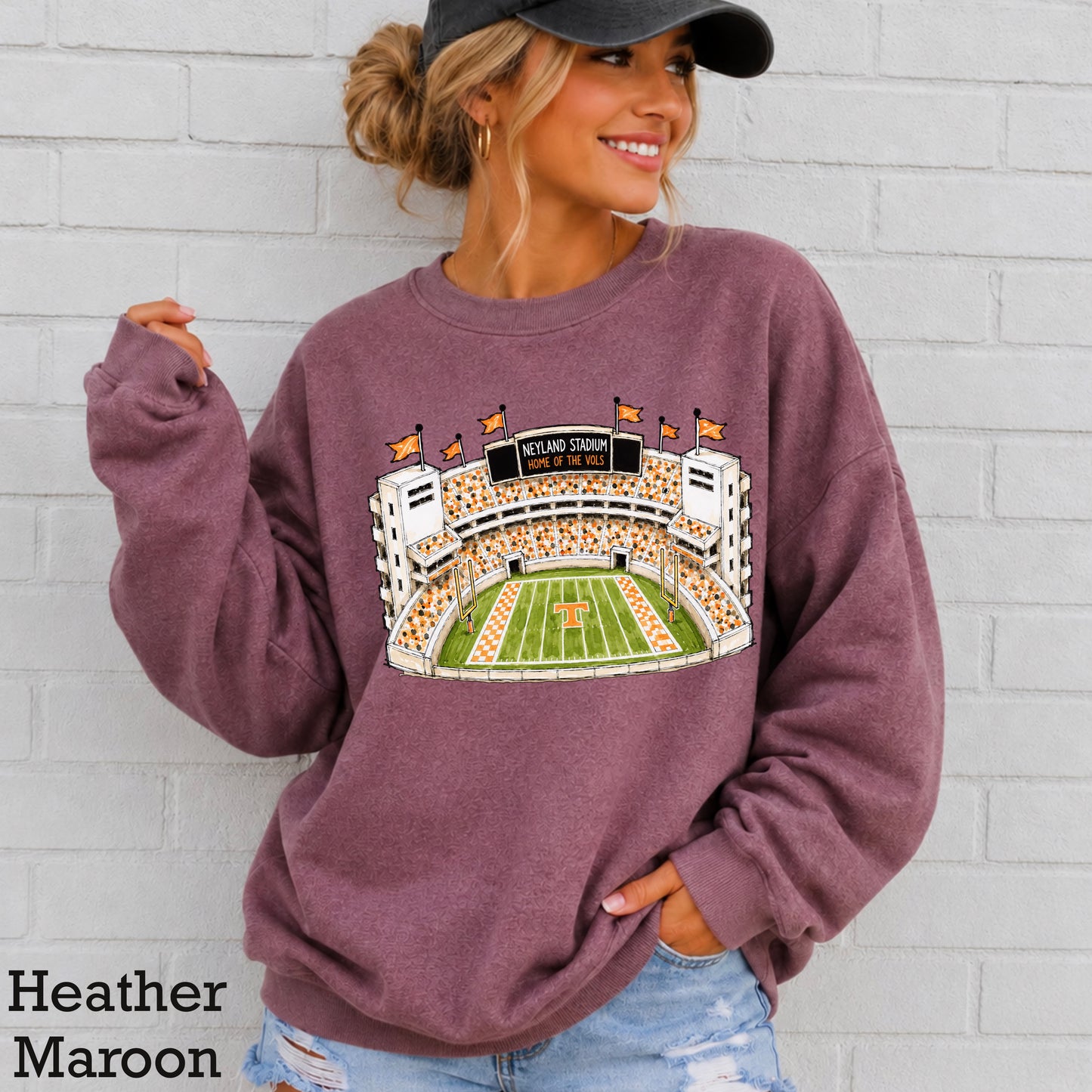 Orange & White College Stadium Crewneck Sweatshirt