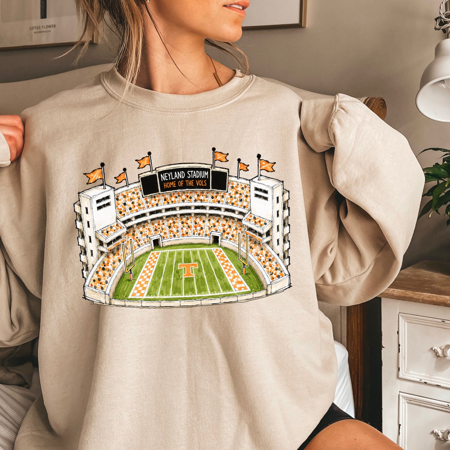 Orange & White College Stadium Crewneck Sweatshirt