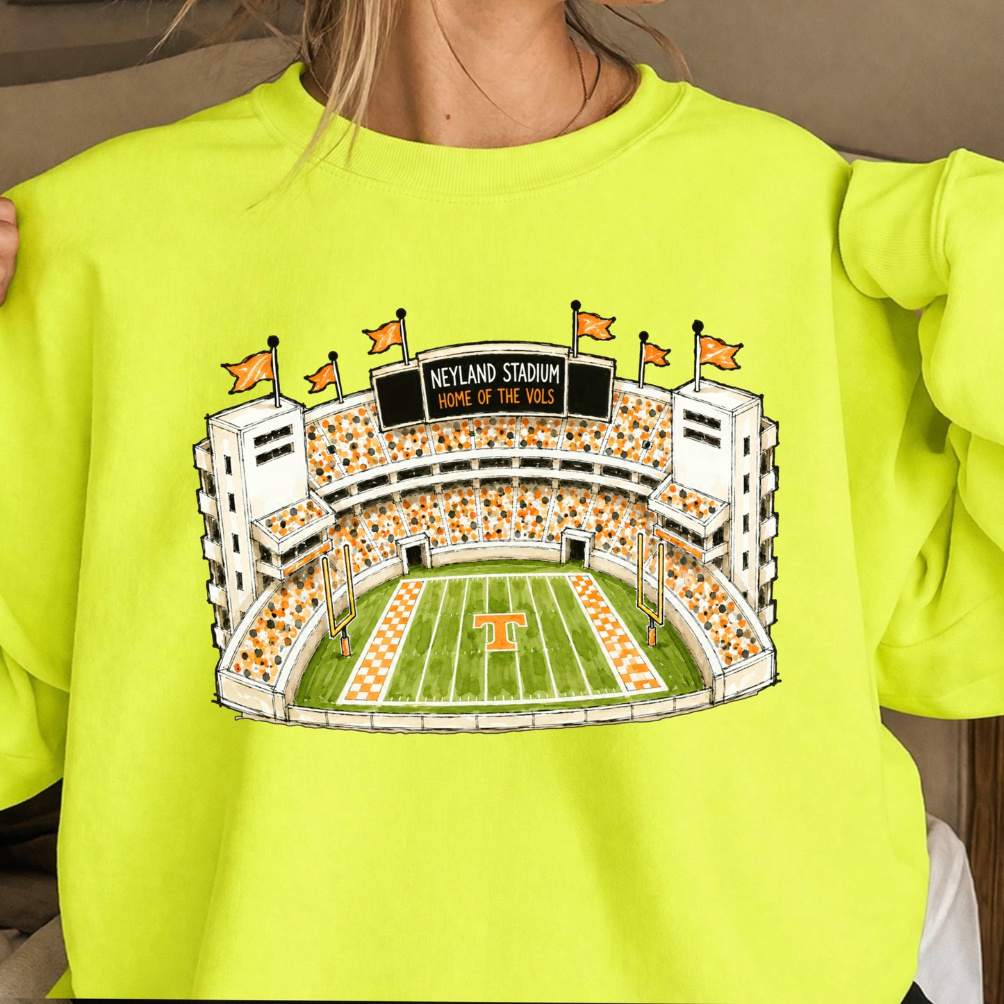 Orange & White College Stadium Crewneck Sweatshirt