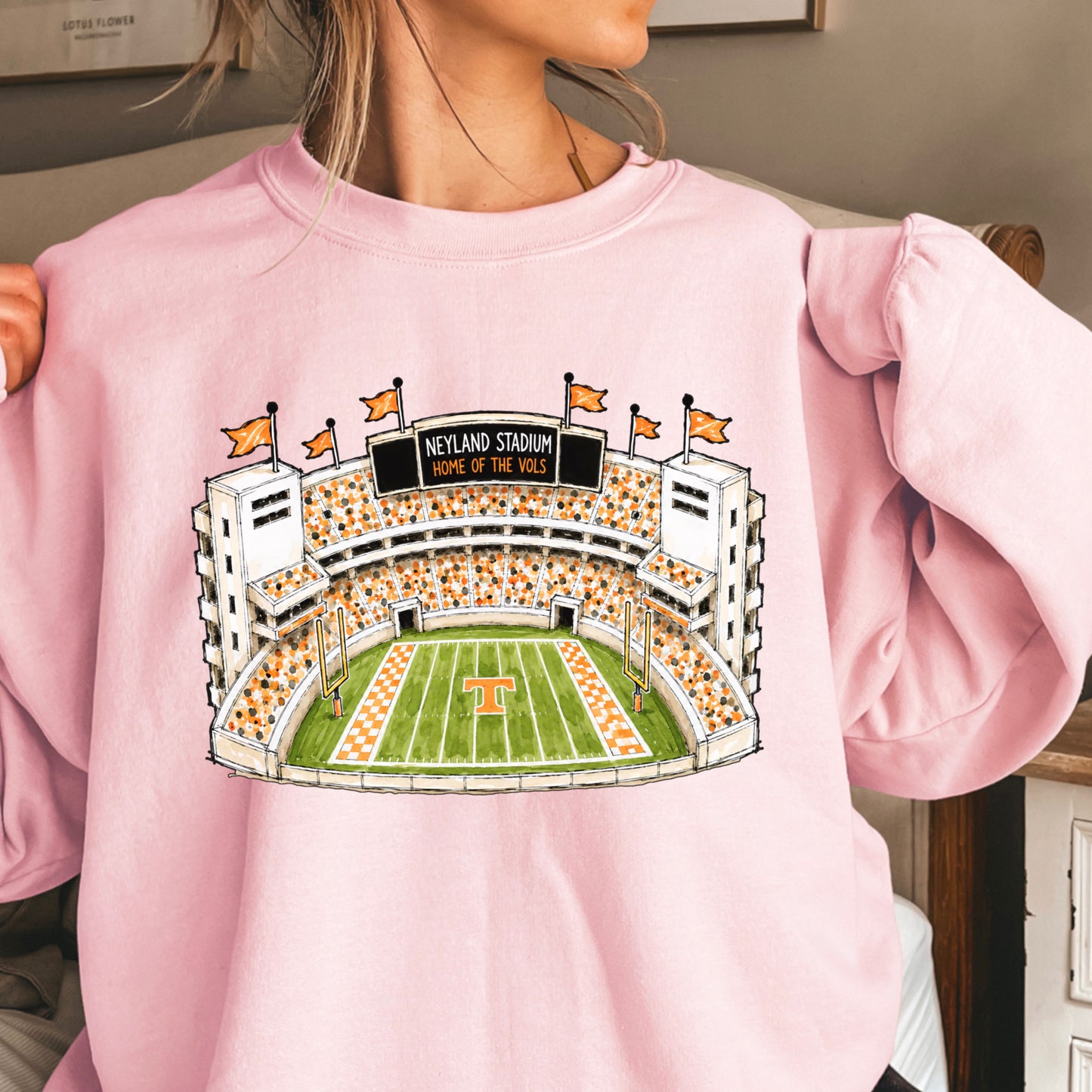 Orange & White College Stadium Crewneck Sweatshirt